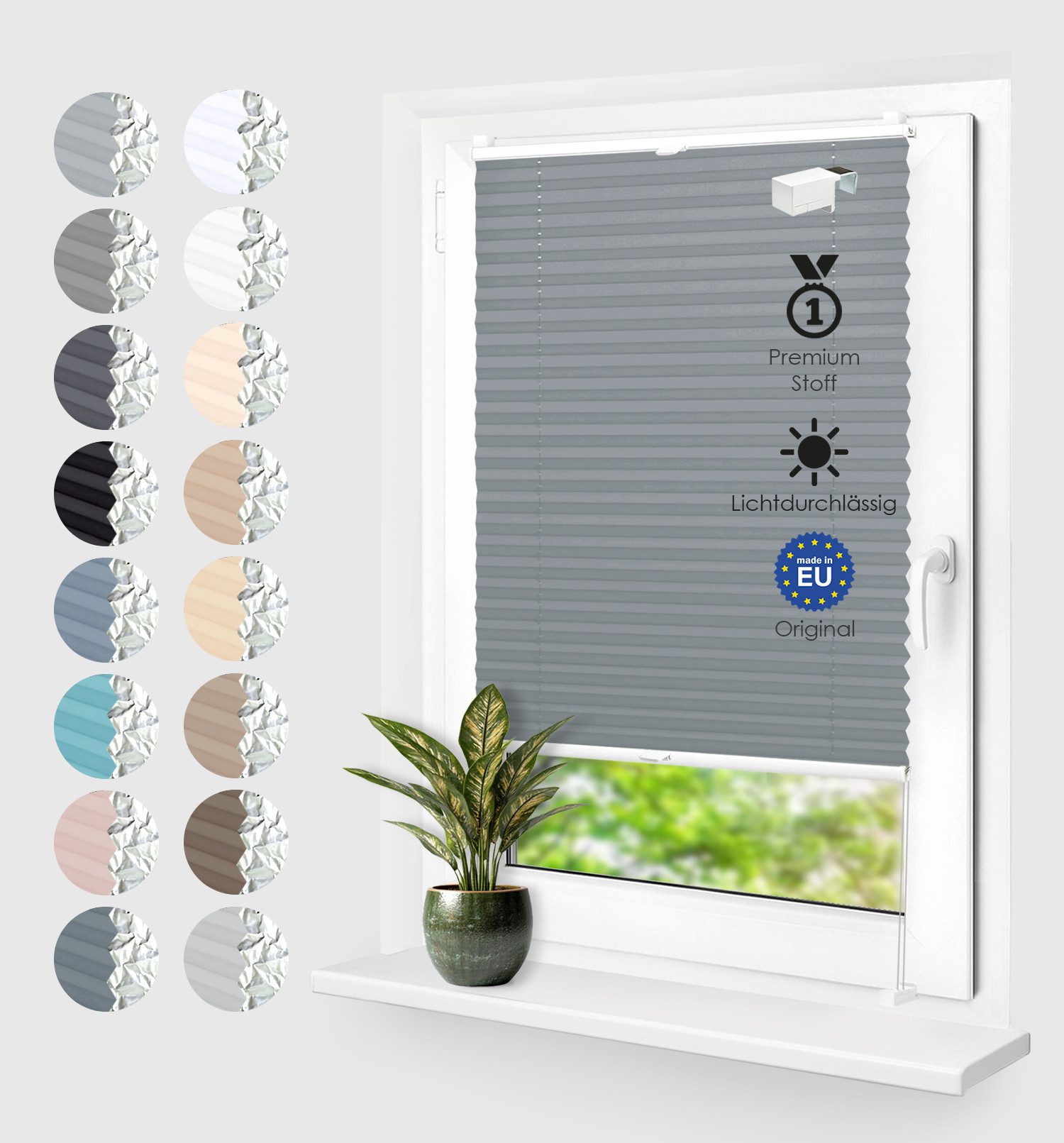 Rikmani Plissee Thermo Klemmfix ohne Bohren Grau 40x100 cm, blickdicht, Klemmfix, Thermo-Wärmeschutz, blickdicht, Stufenlos