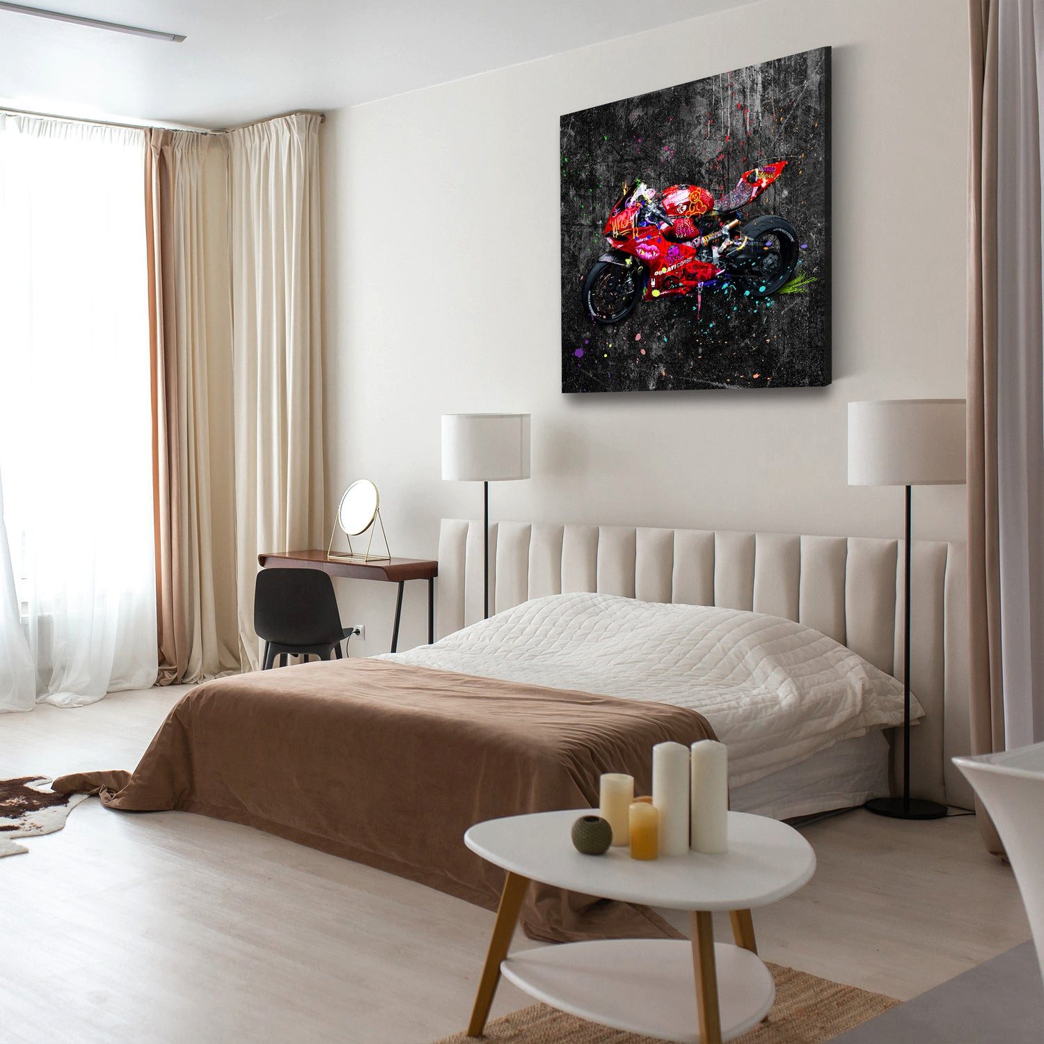 Artedinoi Leinwandbild Superbike rot bunt Pop Art Splash Leinwandbild Kunstdruck XL Deko, Motorrad, urban