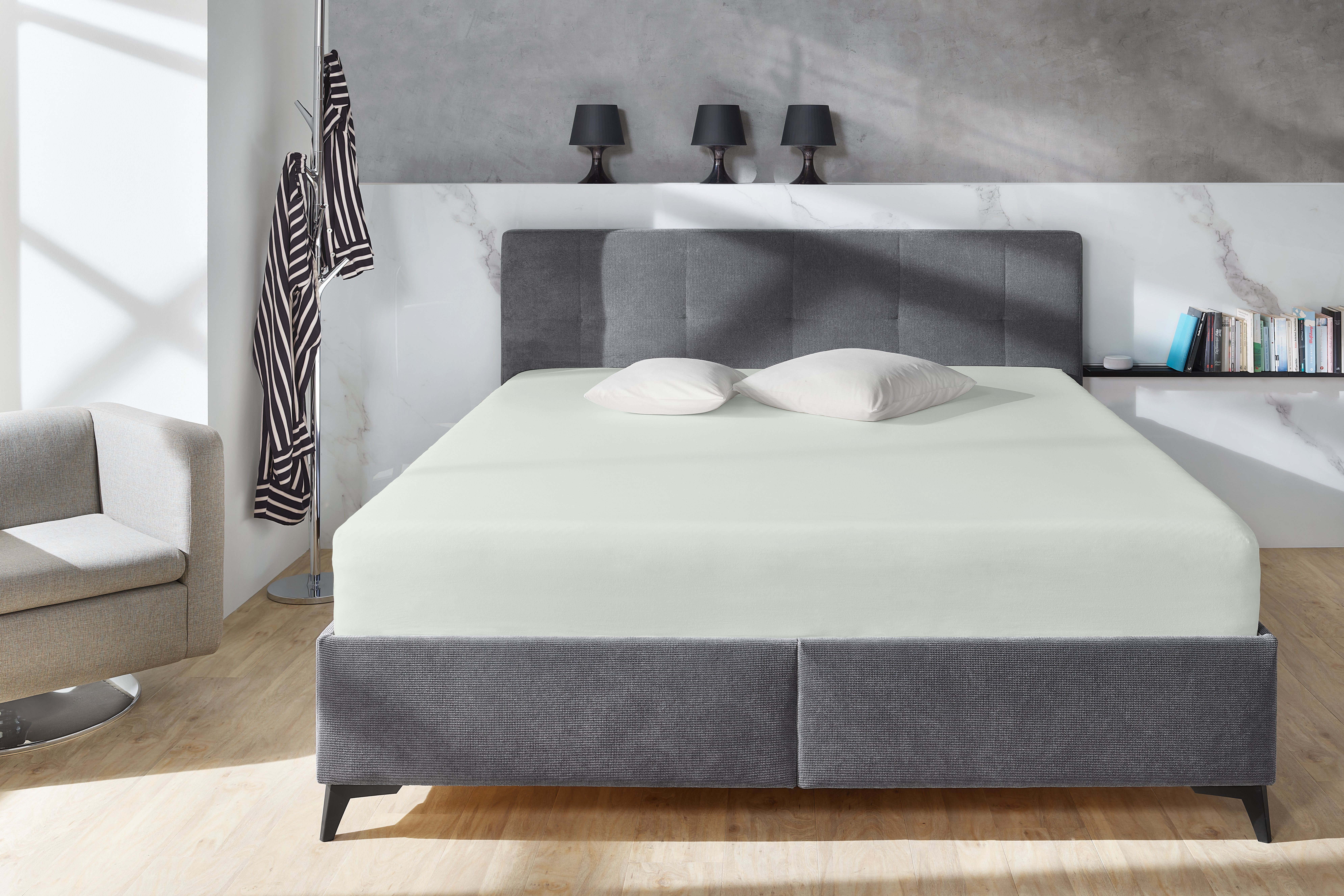 Primera Spannbettlaken Elasthan-Feinjersey, Jersey-Elasthan, Gummizug: rundum, (1 Stück), PREMIUM, aus 95% gekämmter Baumwolle und 5% Elasthan, bis 28 cm Höhe