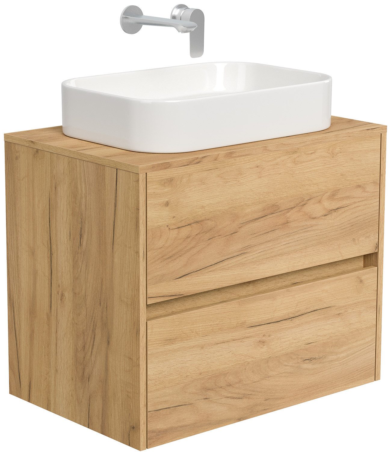 Magnolia Home Aufsatzwaschbecken Badmöbel Taifun 70cm mit rechteckigem Aufsatzwaschbecken eiche gold