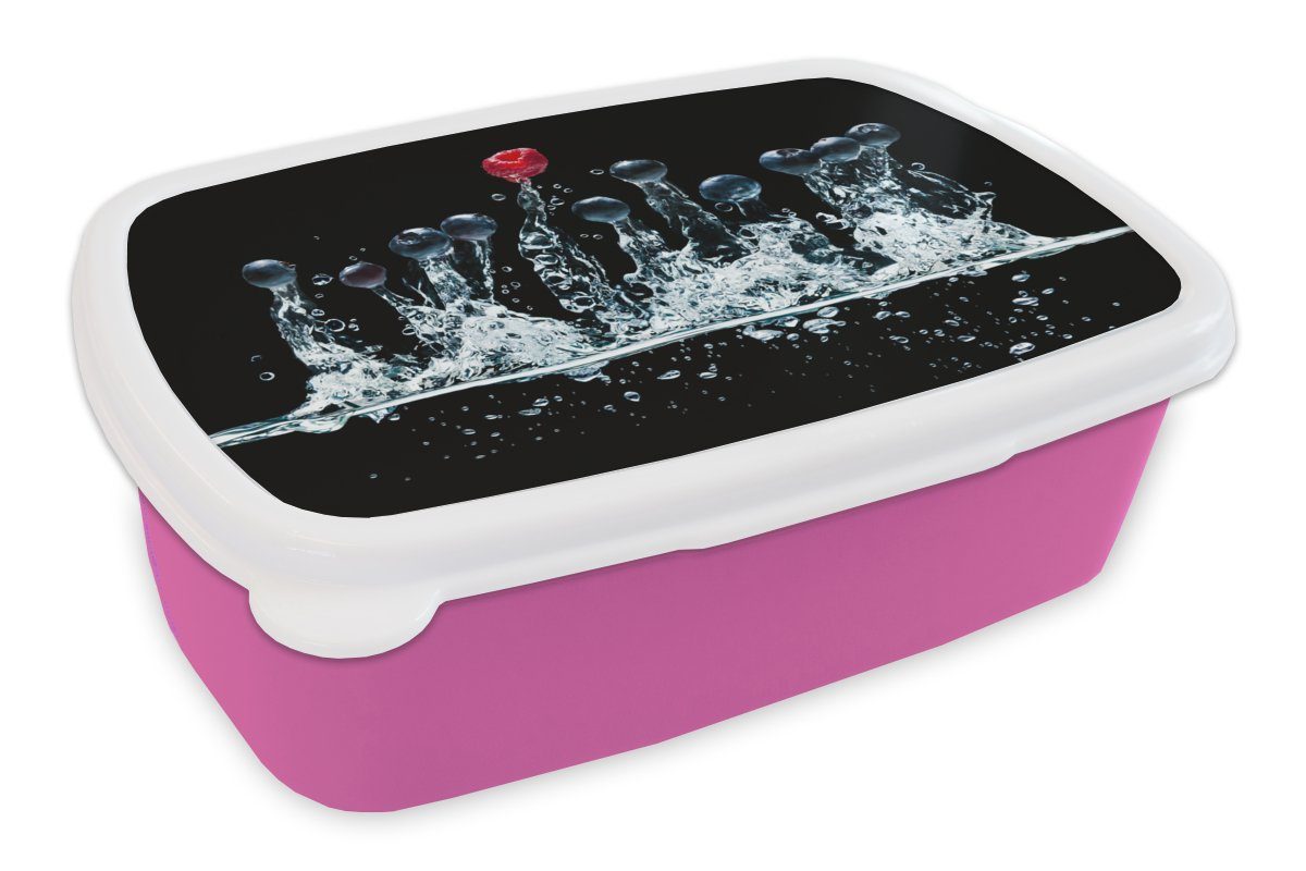 MuchoWow Lunchbox Beeren - Schwarz - (2-tlg), Brotdose Erwachsene, Wasser Snackbox, - Kinder, Kunststoff, Himbeere, Obst Brotbox rosa Mädchen, für - Kunststoff