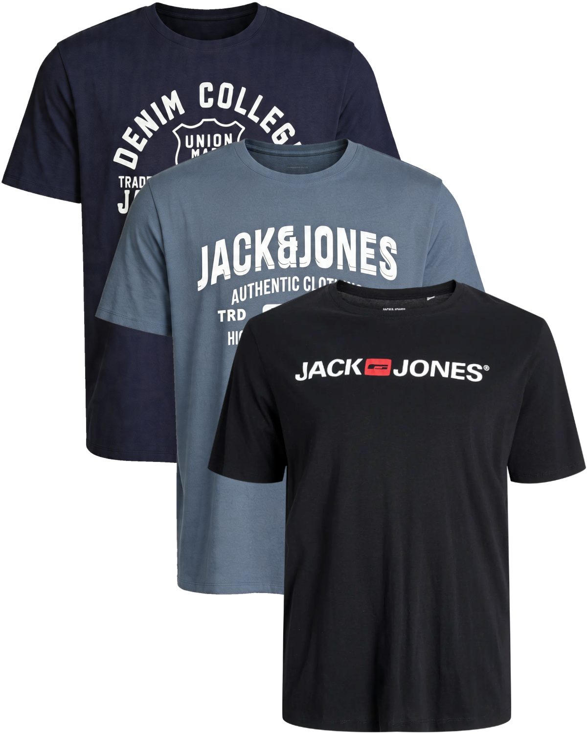 Jack & Jones Print-Shirt Bequemes Slimfit Shirt (Spar-Set, 3er-Pack) in Unifarbe mit Print