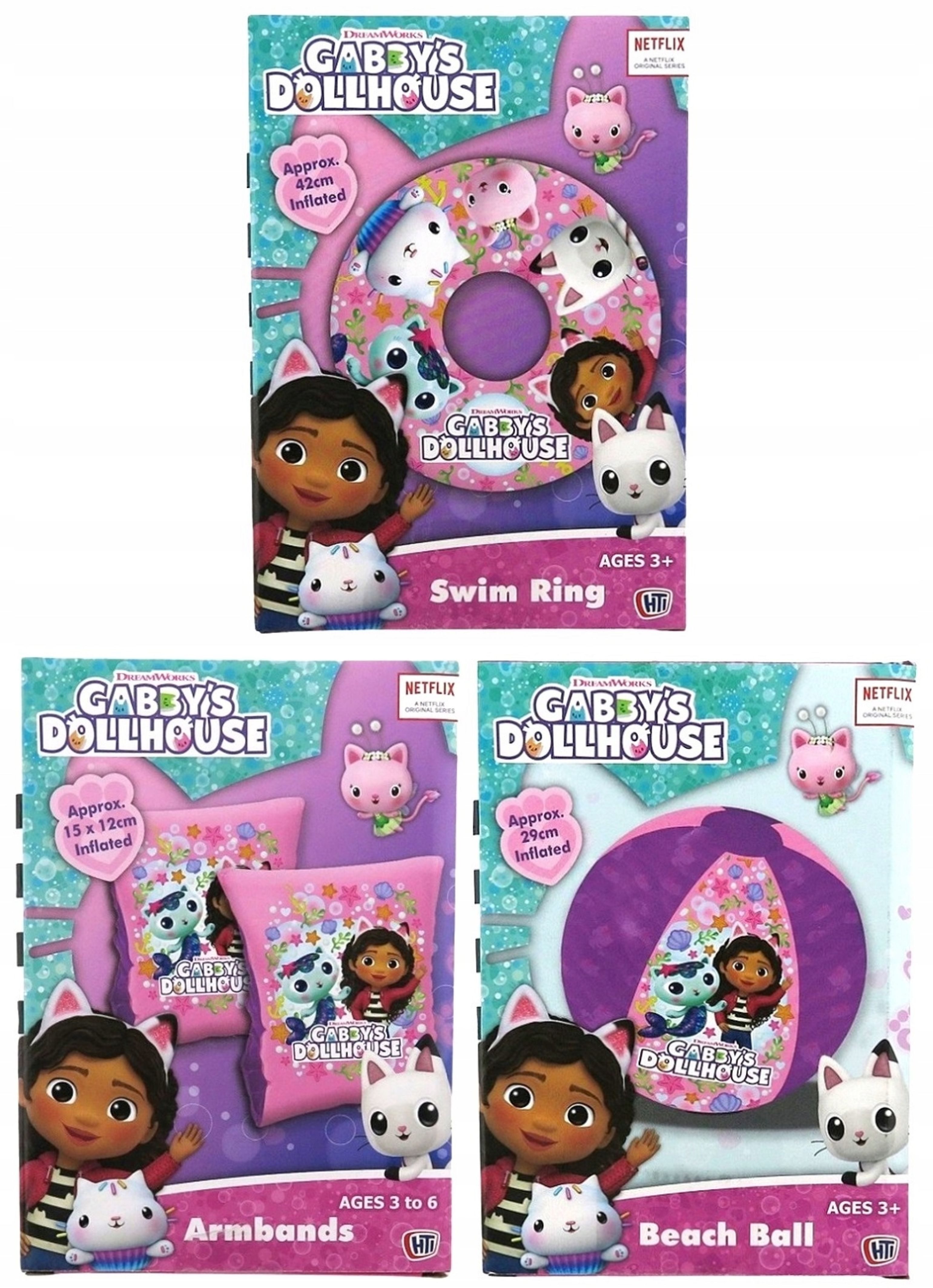 Dreamworks Gabby’s Dollhouse Schwimmring GABI – Set Schwimmreifen + Schwimmflügel + Ball (3-tlg)