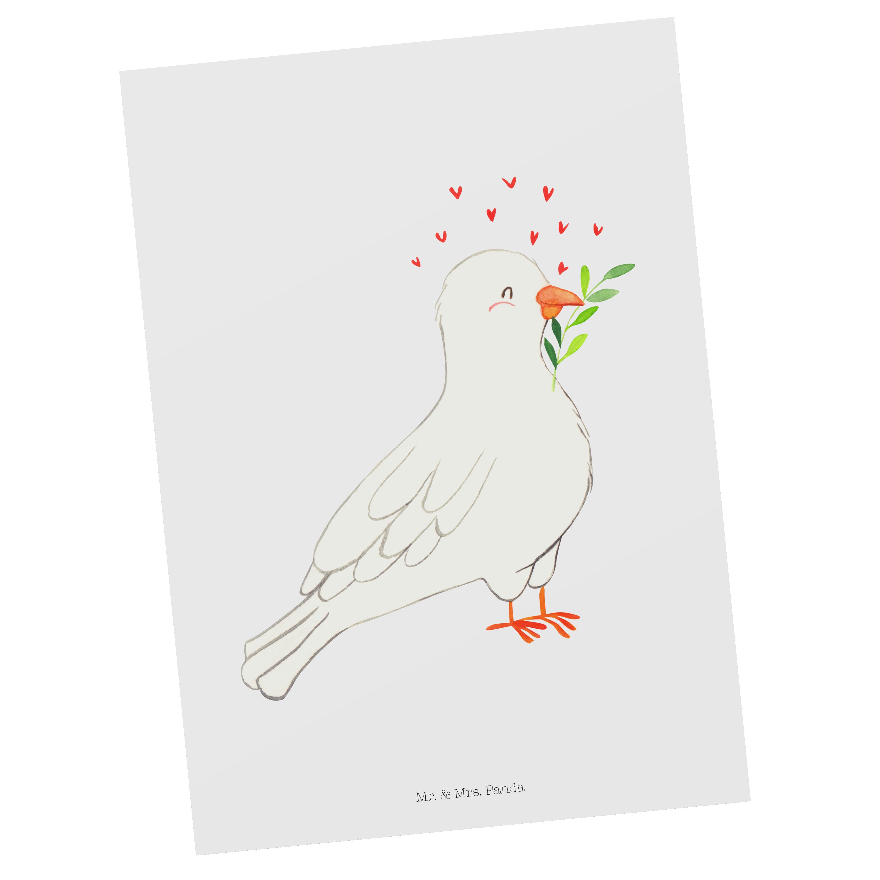 Mr. & Mrs. Panda Postkarte Taube Taufe - Weiß - Geschenk, Einladung, Ansichtskarte, Taufe Deko
