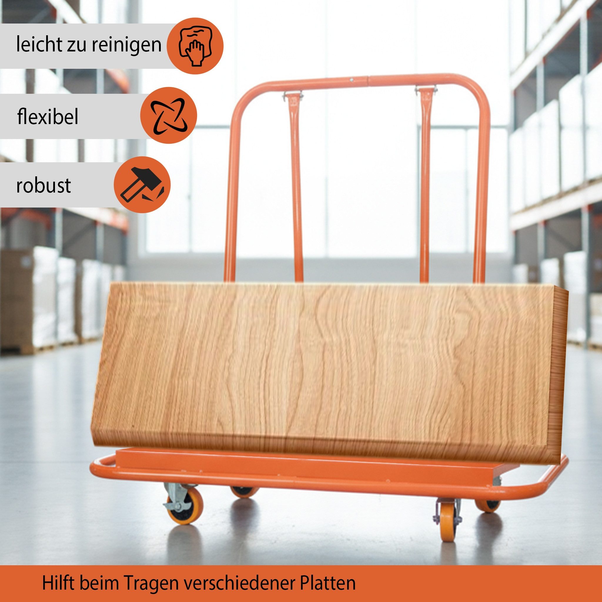 BlingBin Transport Trolley, Robust Steel, Plasterboard Transporter with Wheels and Brakes, (Set of 1, 1 pc., 116 × 57 × 114 cm), Panel Trolley, 1000 kg Load Capacity for Plasterboard and Wood Panels