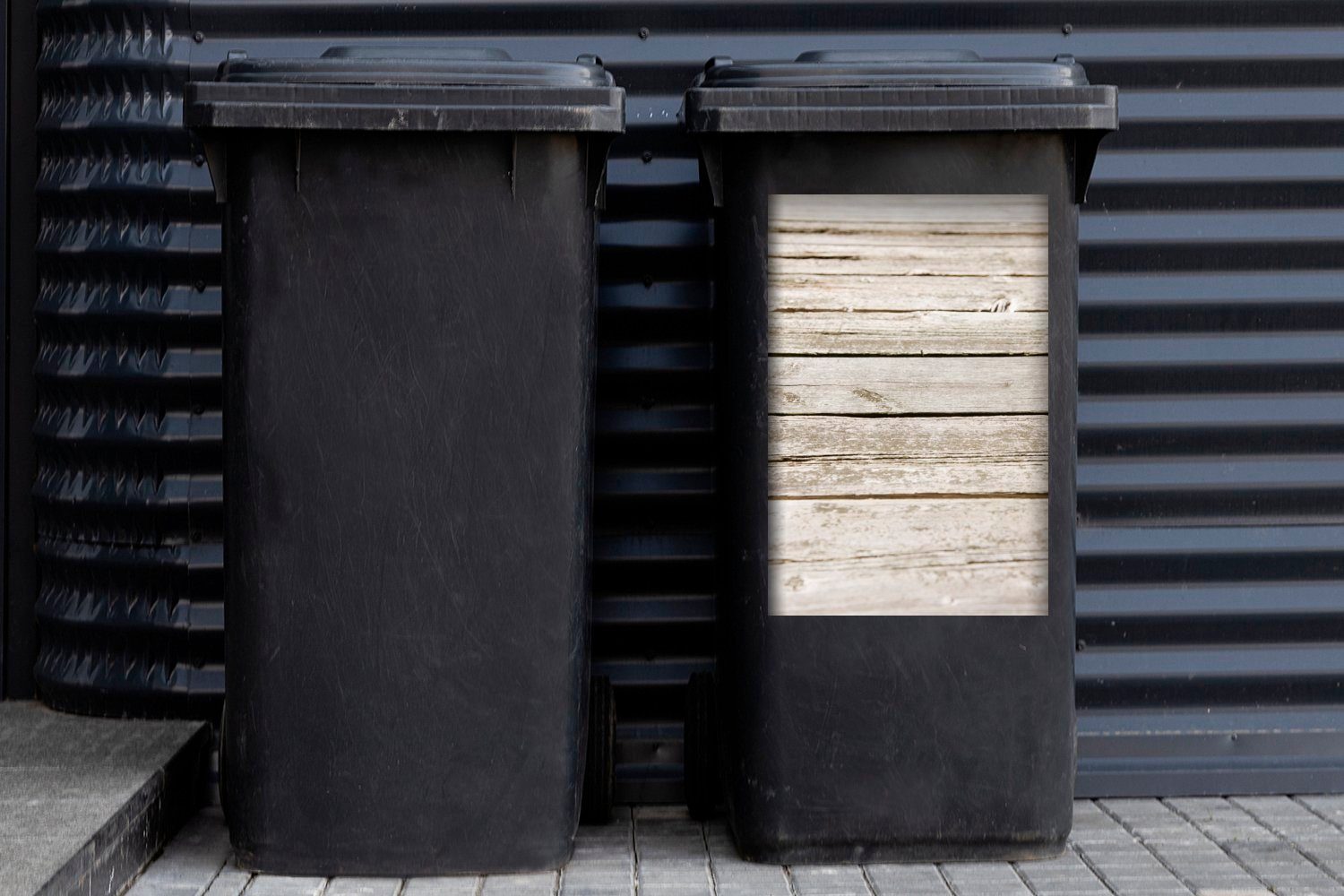 (1 St), Abfalbehälter mit Bohlenstruktur Mülleimer-aufkleber, MuchoWow Container, Mauer Wandsticker Mülltonne, Sticker,