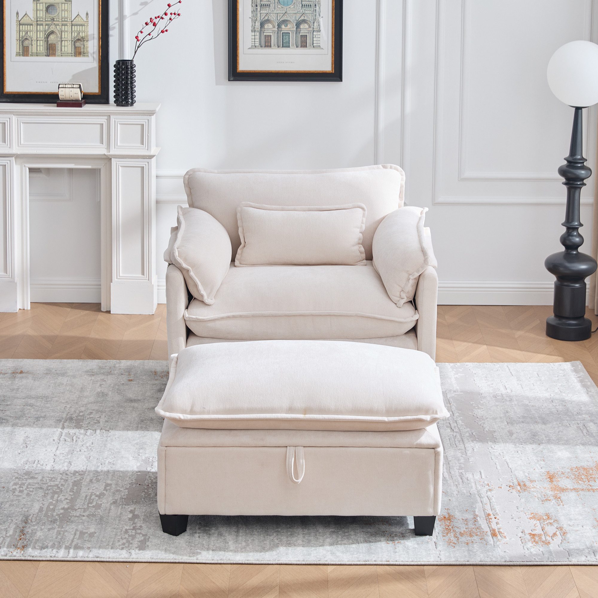 TavilaEcon Relaxsessel Ottomane mit Fußstütze & Seitentaschen & Kissen für günstig online kaufen