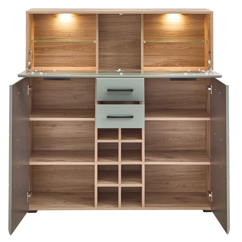 Lomadox Barschrank FARO-36-REED Barschrank in Eiche mit Schilfgrün, inkl. Beleuchtung