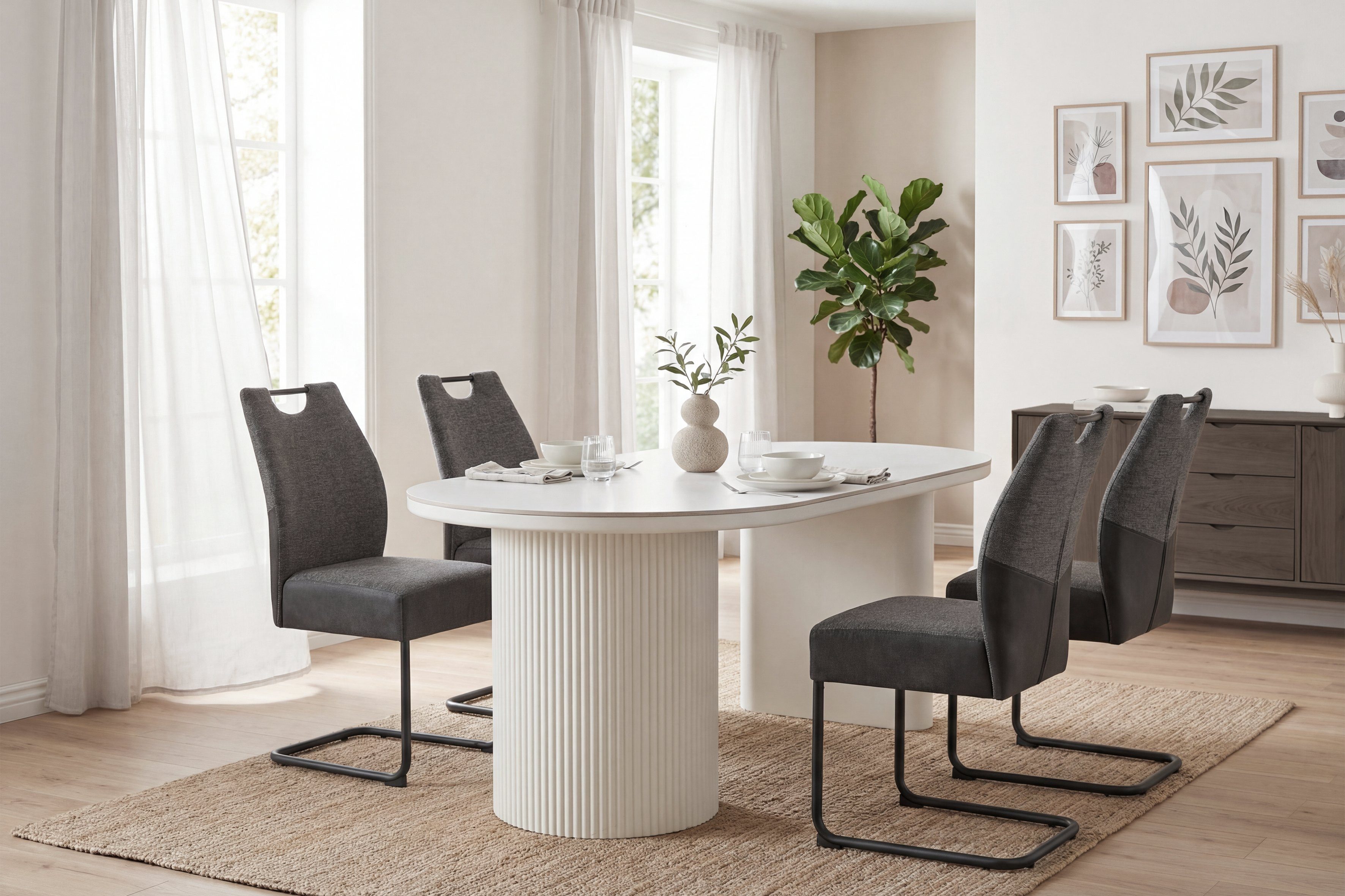 byLIVING Esstisch KAVALA (Breite 180 cm, Keramikoptik cremefarben), modernes Säulengestell – Bild 2 von 5