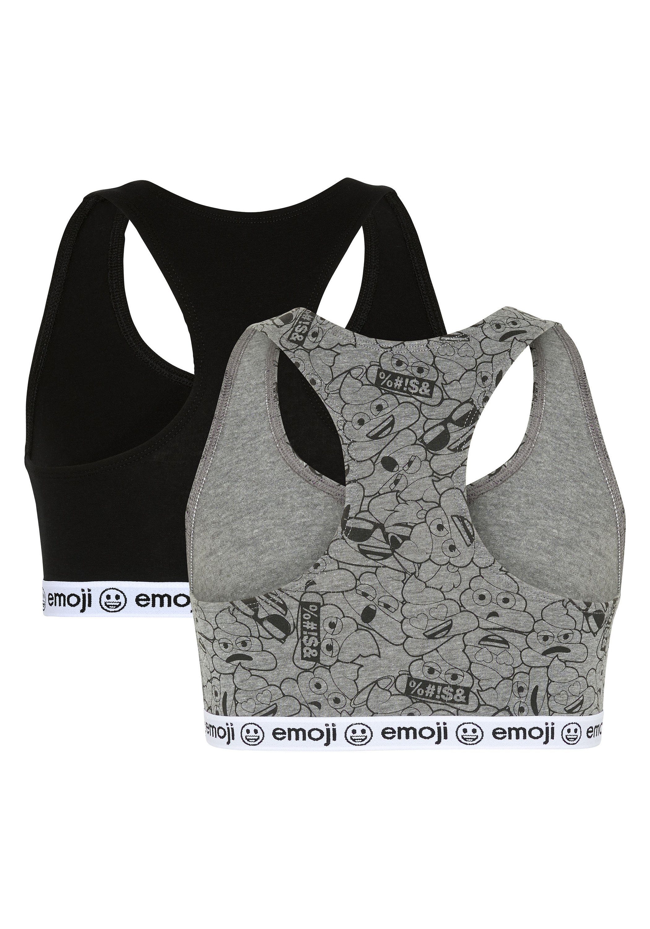 elastischem Teenie-BH Grey/Black mit Emoji Unterbrustgummi im Medium 7590 Zweierpack