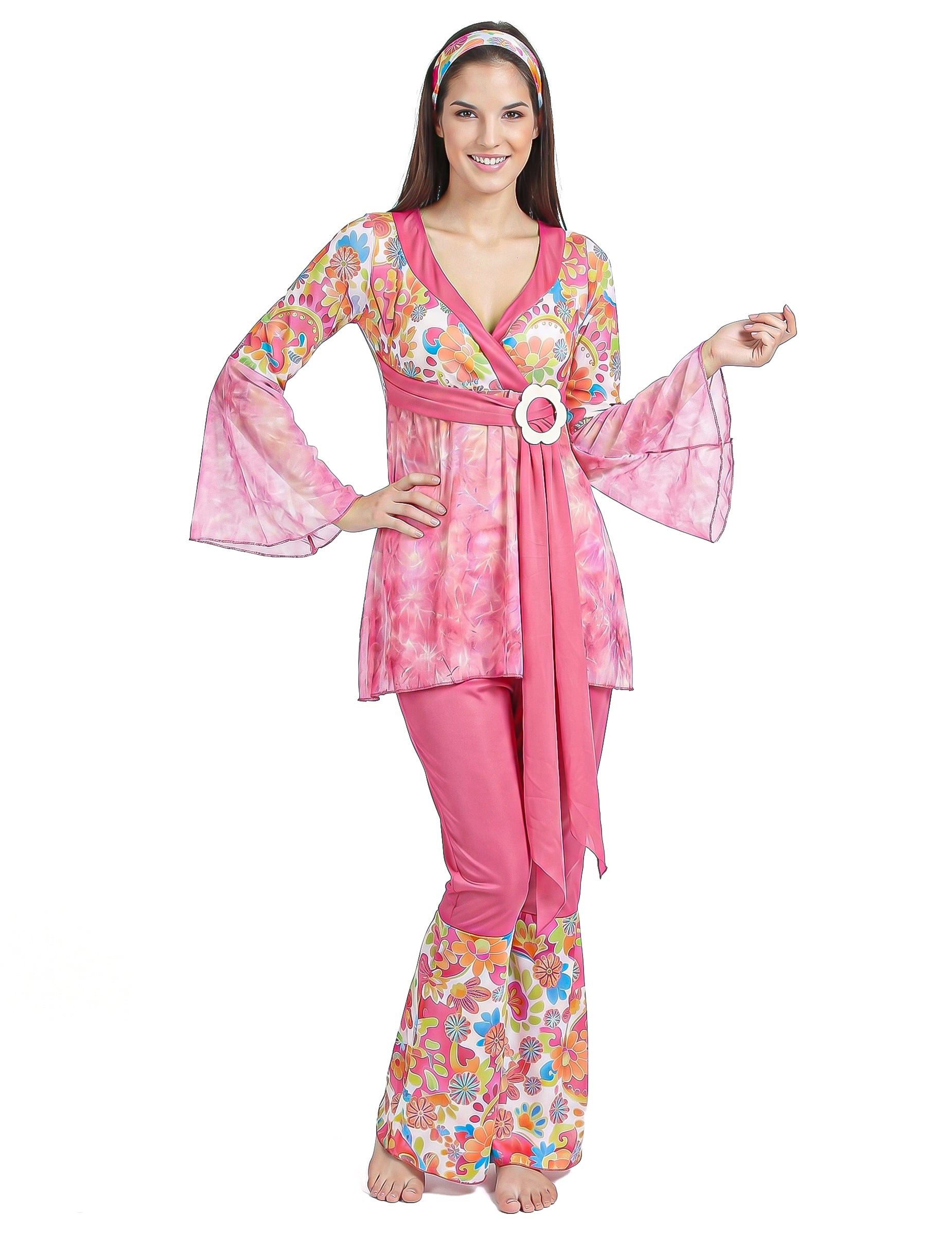 JADEO Kostüm Hippie-Damenkostüm 60er-Kostüm pink-bunt