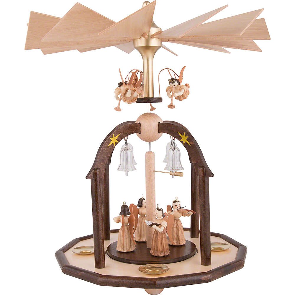 Blank Kunstgewerbe Weihnachtspyramide 1-stöckige Glöckchenpyramide mit Faltenlangrockengeln und Glasglöckche