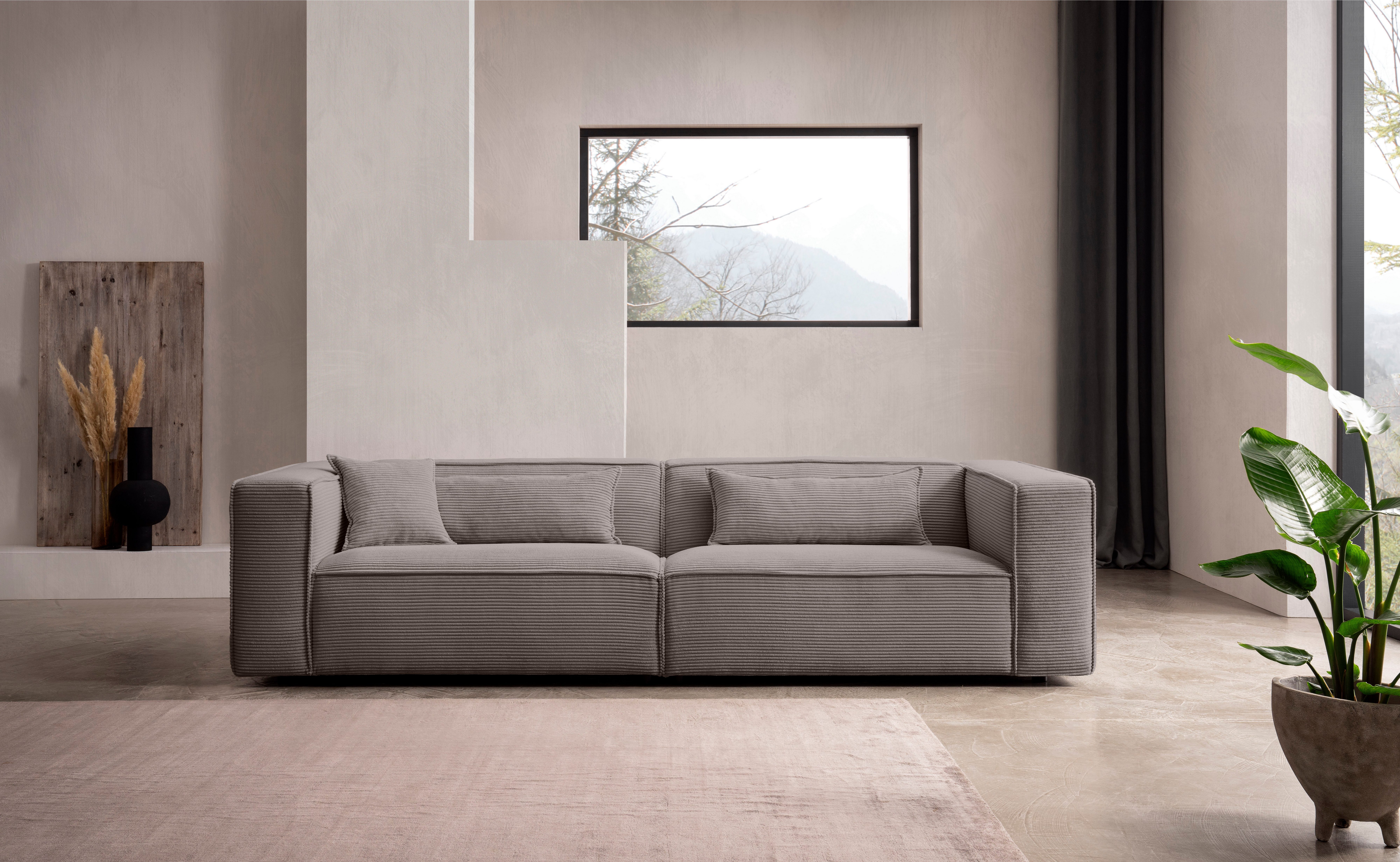 LeGer Home by Lena Gercke 3-Sitzer PIARA, Couch mit Kedernaht, Sofa in Cord, Leinenoptik o. Strukturstoff, schwarze Füße, bequemer Sitzkomfort
