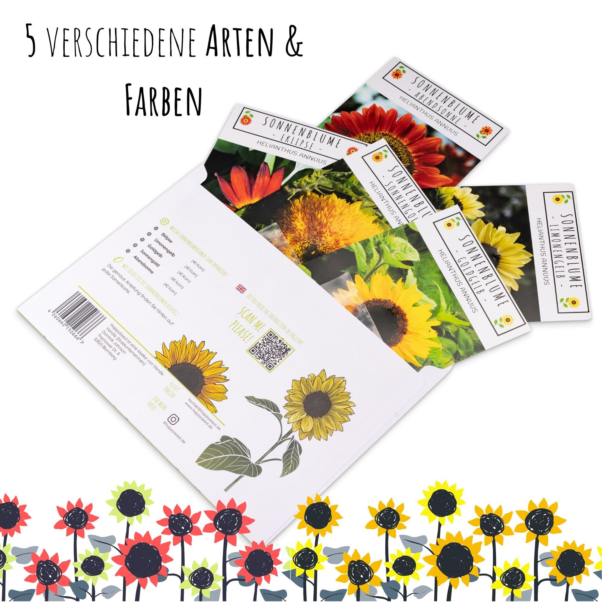 HappySeed Blumensamen Farbenfrohe Sonnenblumen Samen - für einen bienenfreundlichen Garten, Sonnenblumen – Bild 2 von 5