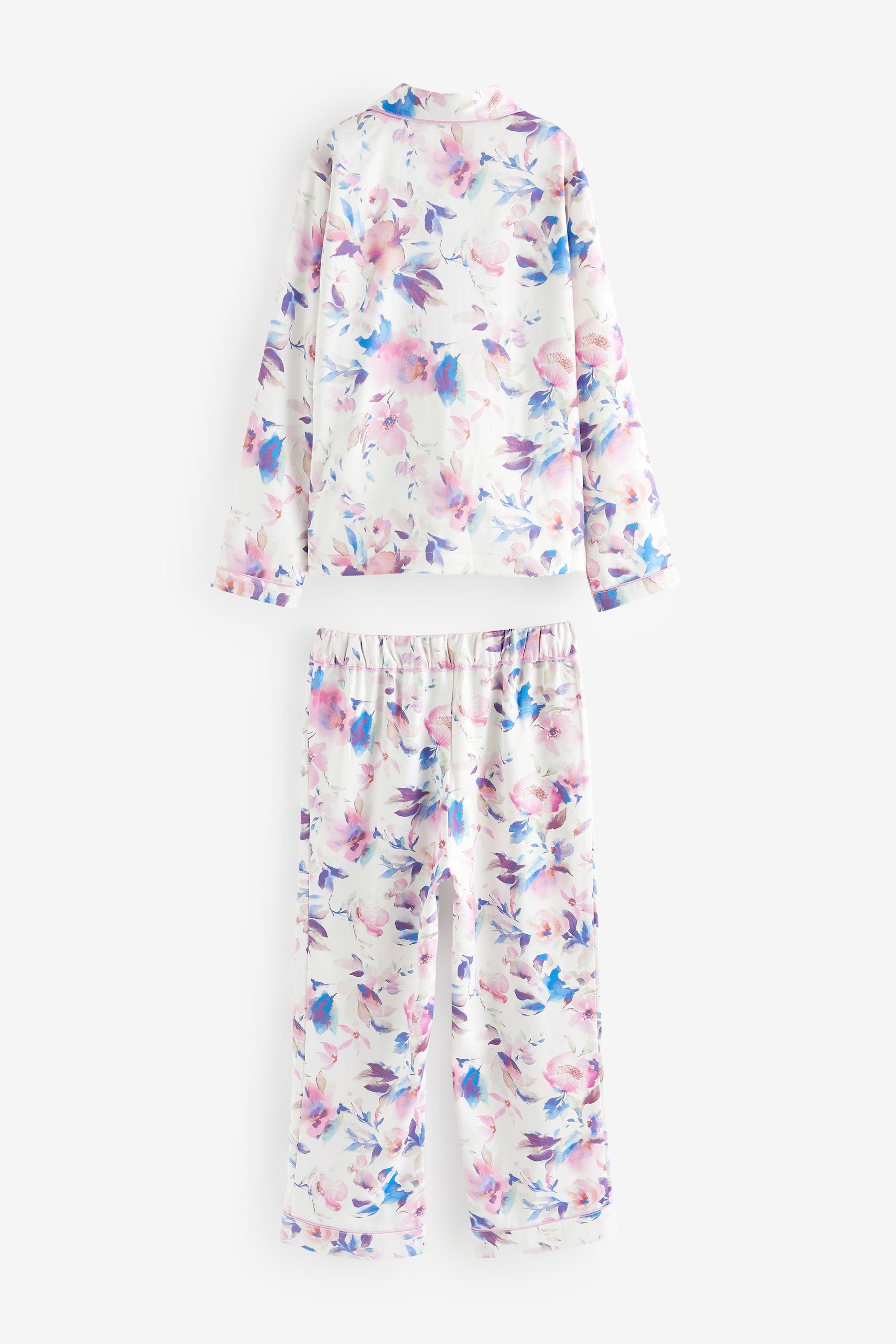 Next Pyjama Durchgehend Schlafanzug aus White geknöpfter Satin tlg) Floral (2