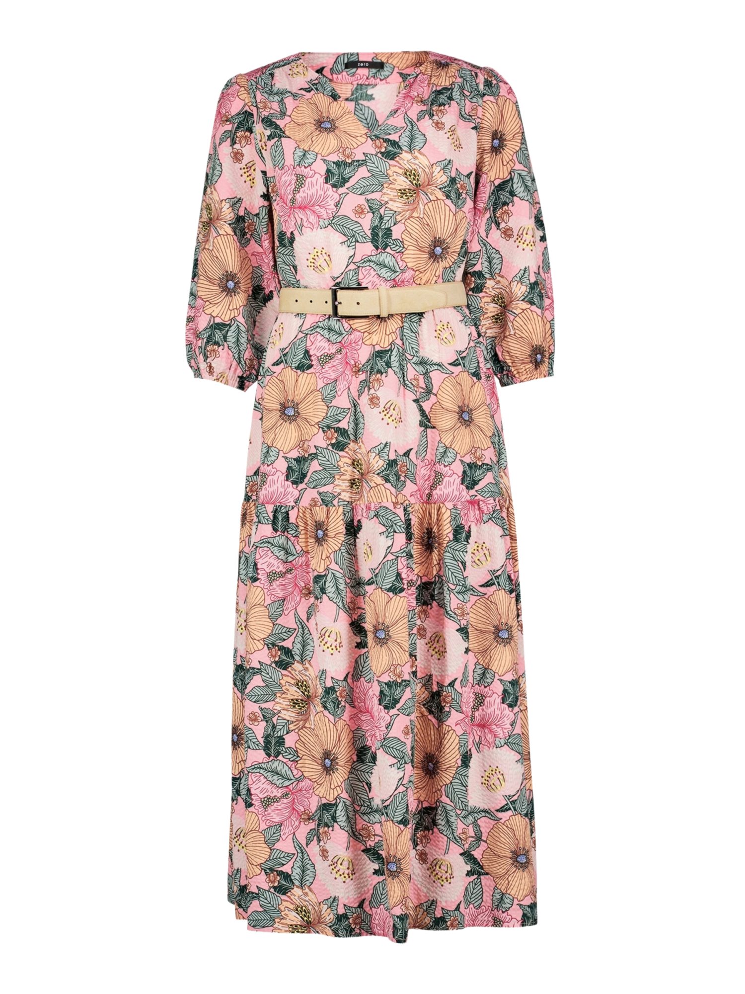 Zero Maxikleid bunt,Freizeit,Viskose,Floral,V-Ausschnitt,3/4 Arm,Tailliert