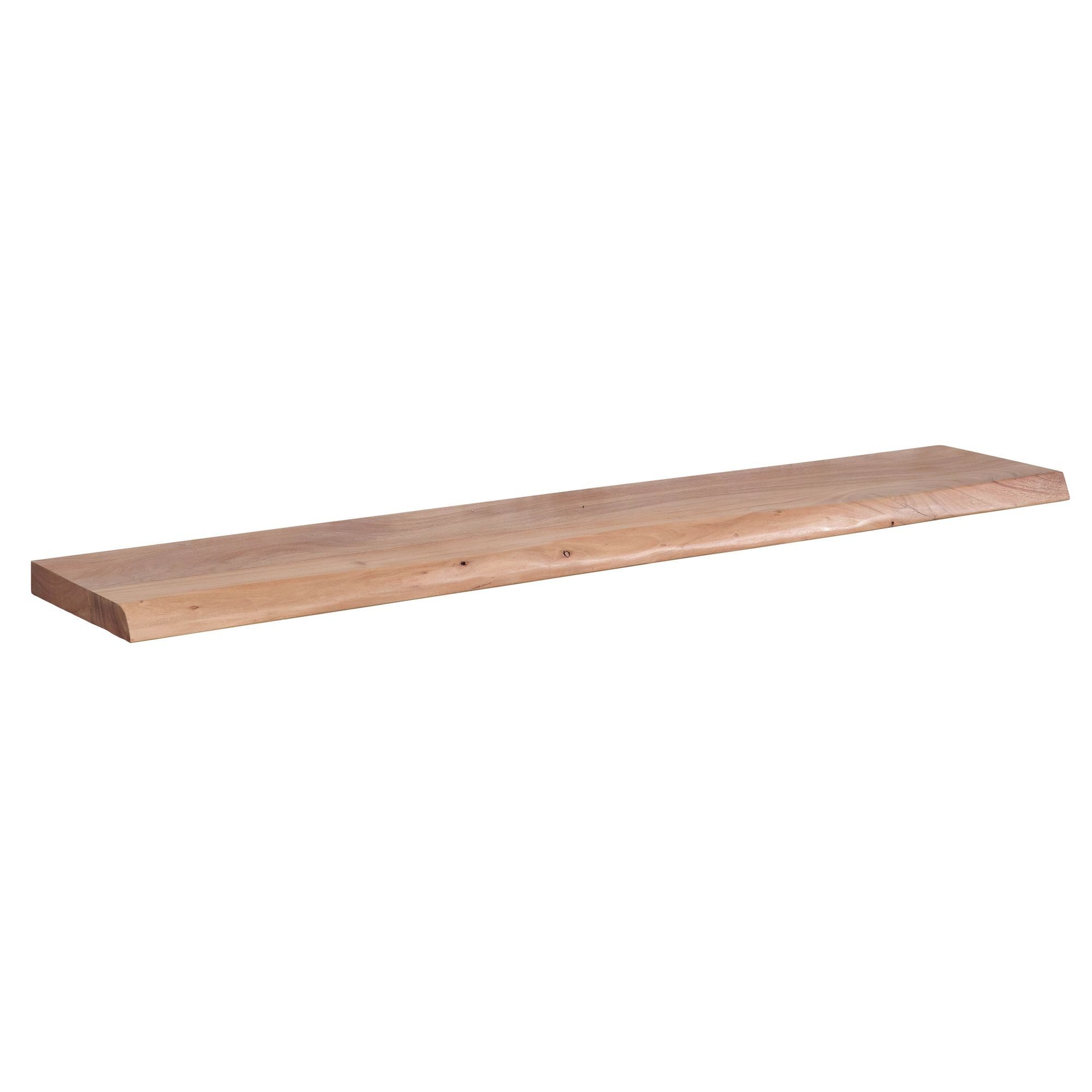 Wohnling Wandregal WL6.516 Baumkante Akazie Holz Design Schweberegal 140 cm Regal Massi, mit Baumkante Akazie Massivholz 140 cm hängend, Hängeregal schwebend, Schweberegal Wand Wohnzimmer