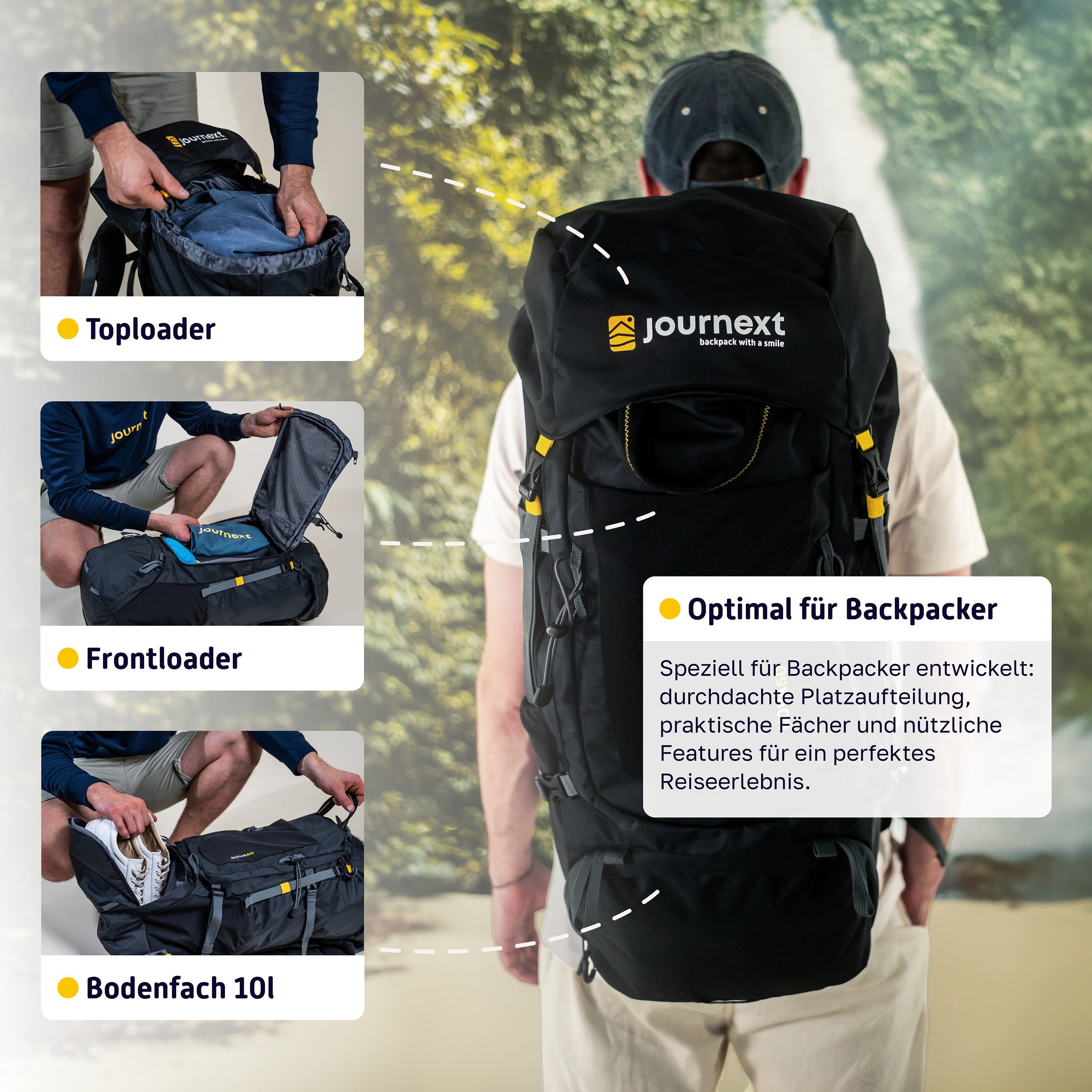 JOURNEXT Reiserucksack NOVA 60 (plus 10L extra, inkl. Regenschutz, 70L Back günstig online kaufen