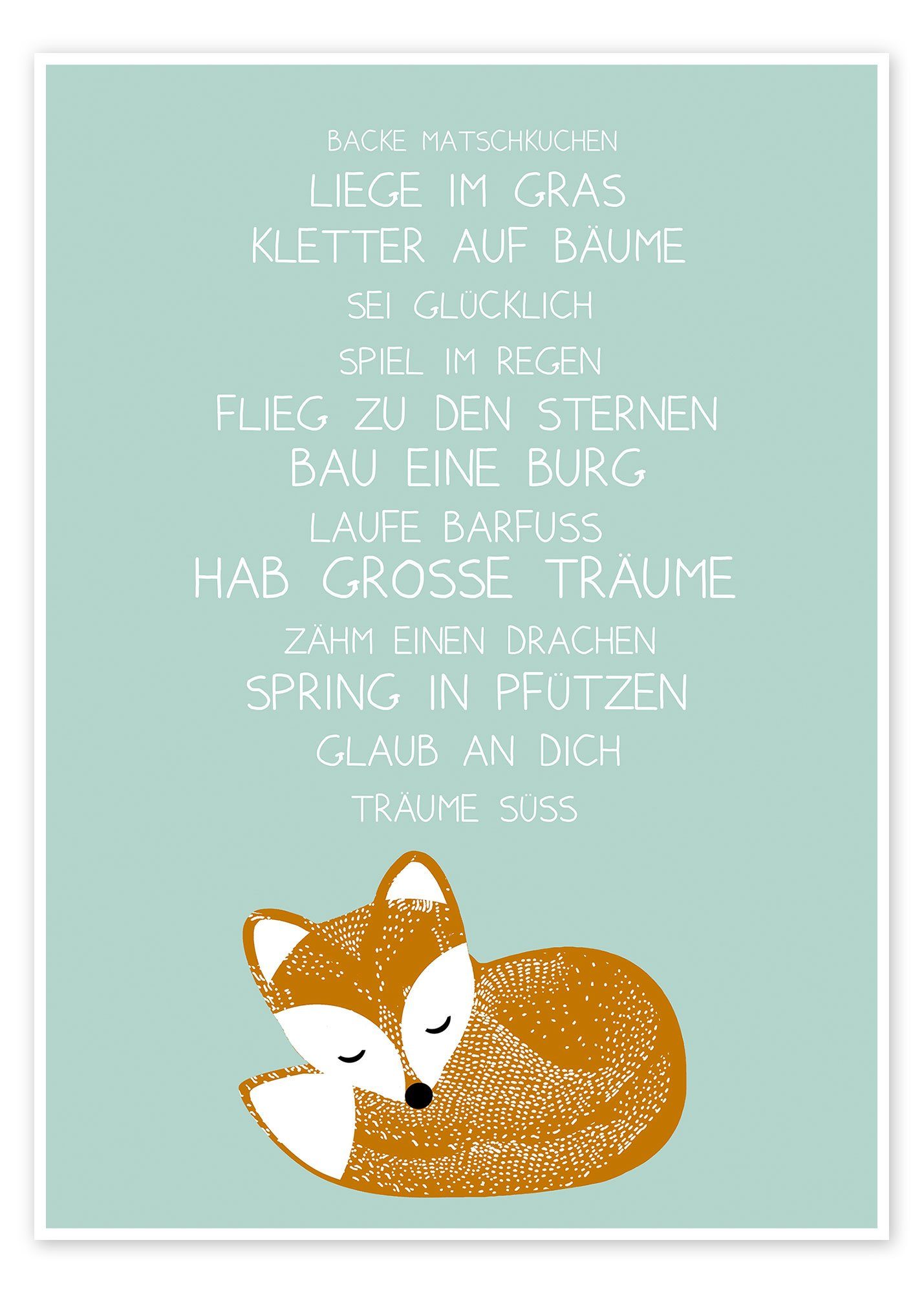 Posterlounge Poster GreenNest, Hab große Träume mit Fuchs, Kinderzimmer Illustration