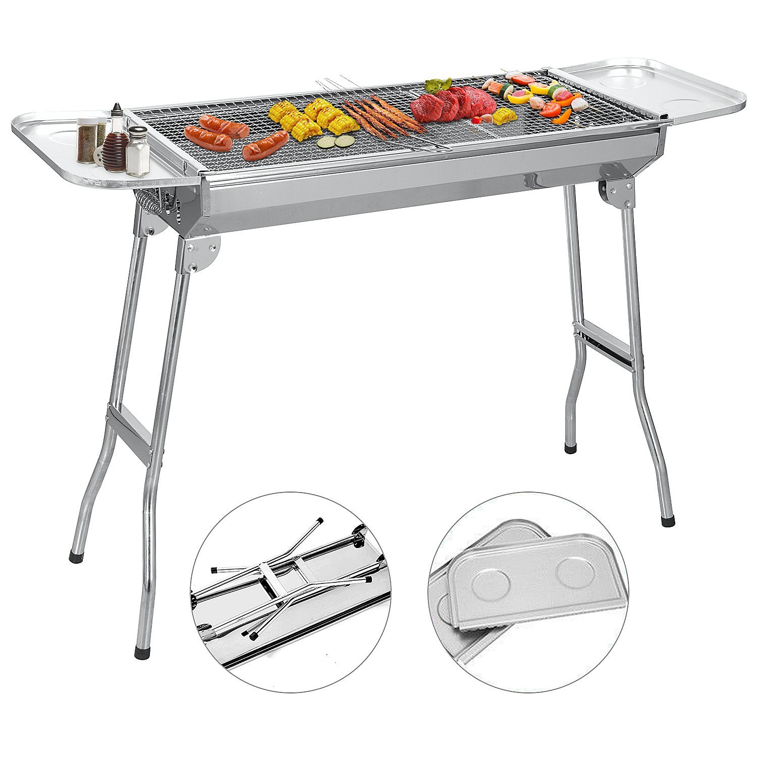BBQ Edelstahl Holzkohlegrill Klappgrill Standgrill Tragbar Camping Grill Outdoor 