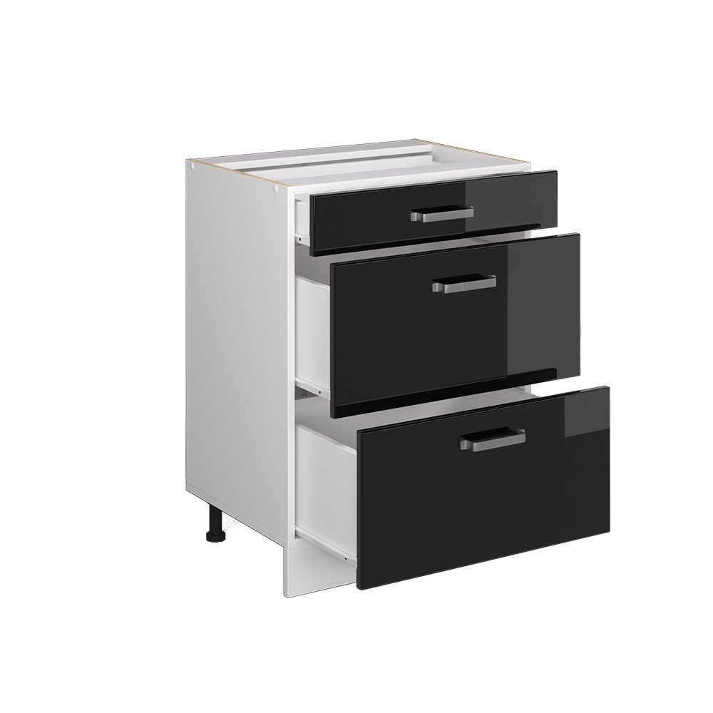 Vicco Unterschrank R-Line Schwarz Hochglanz/Weiß, 60cm mit Schubladen ohne Arbeitsplatte (1-St) – Bild 4 von 5