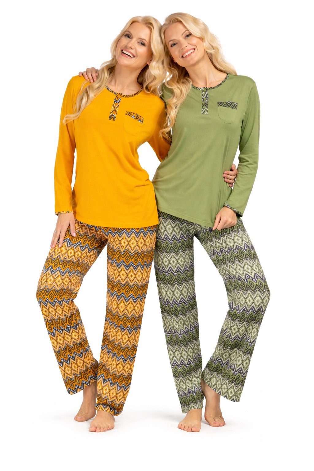 Consult-Tex Pyjama Damen 2er Pack Langarm Pyjama Schlafanzug mit Knopfleiste,Baumwolle (Spar-Set, 2 Stück) aus reiner Baumwolle-Jerse Qualität