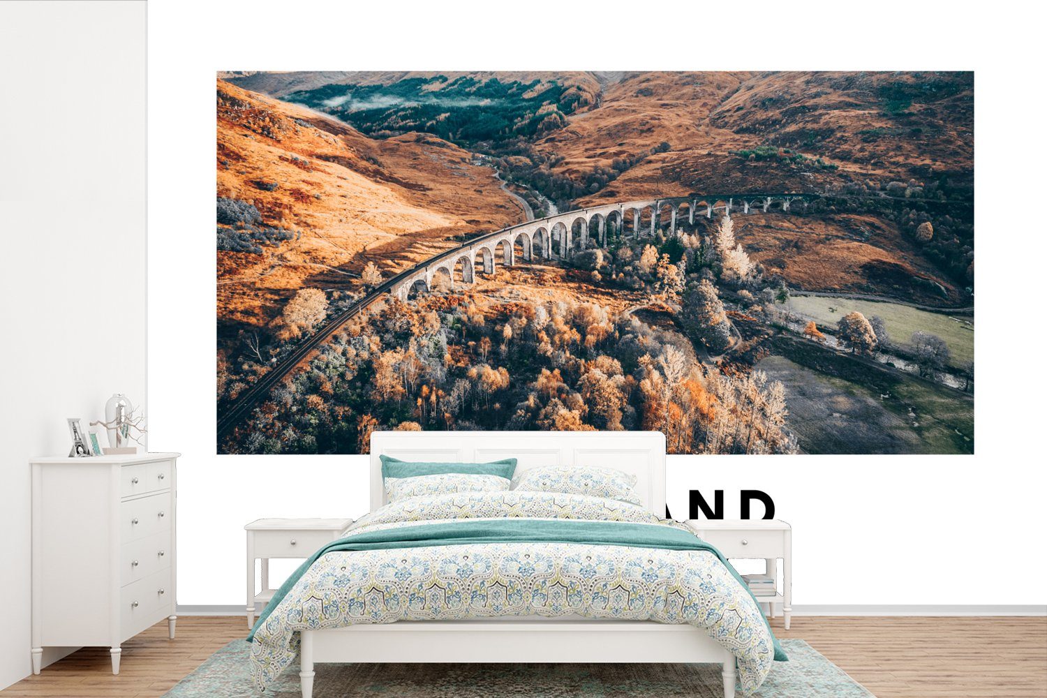 MuchoWow Fototapete Schottland - Aussicht - Fluss, Matt, bedruckt, (6 St), Wallpaper für Wohnzimmer, Schlafzimmer, Kinderzimmer, Vinyl Tapete