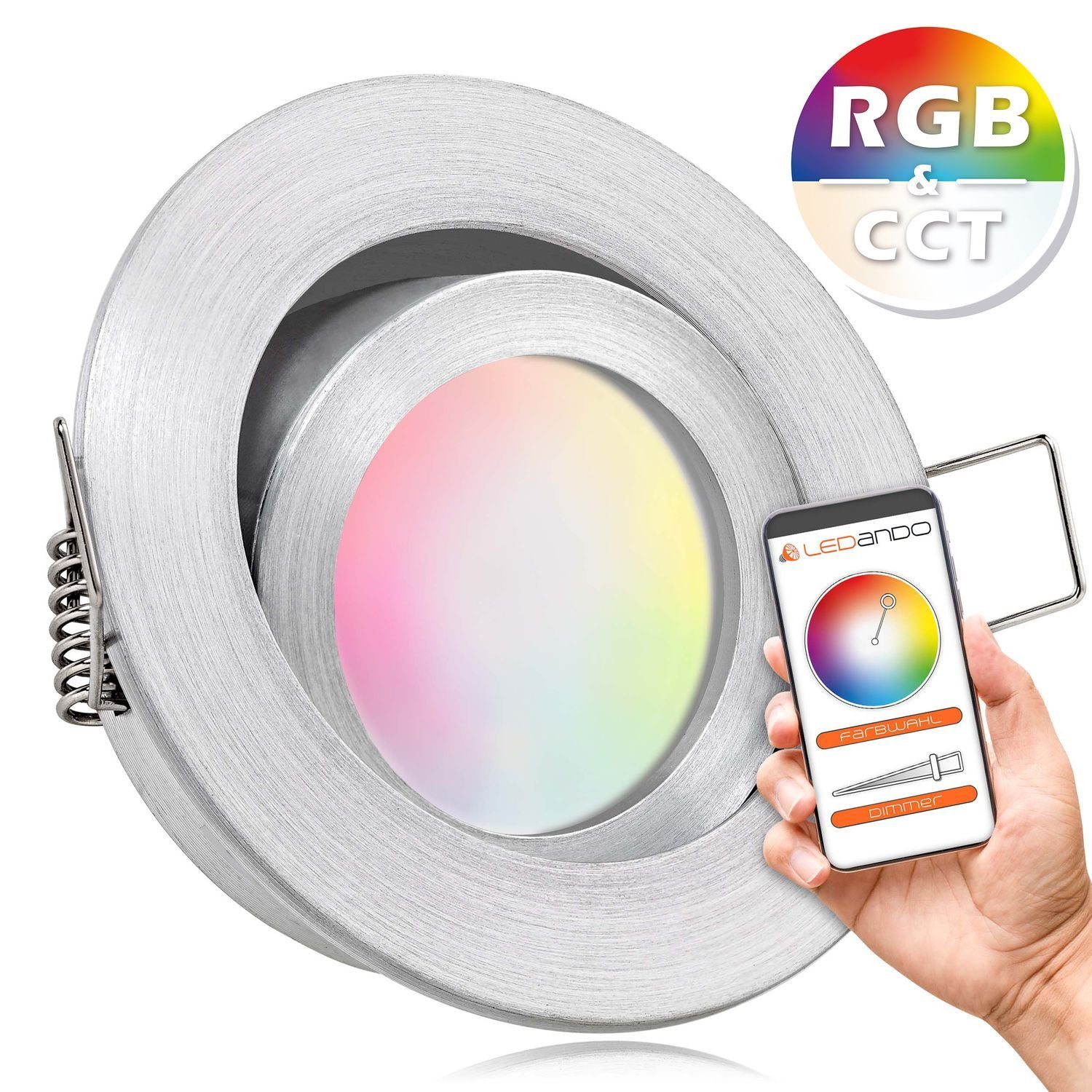 LEDANDO LED Einbaustrahler RGB - matt LED in CCT 5W mit Einbaustrahler aluminium extra Set flach