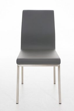 TPFLiving Esszimmerstuhl Colle mit hochwertig gepolsterter Sitzfläche - Konferenzstuhl (Küchenstuhl - Esstischstuhl - Wohnzimmerstuhl), Gestell: Metall Edelstahl gebürstet - Sitzfläche: Kunstleder grau