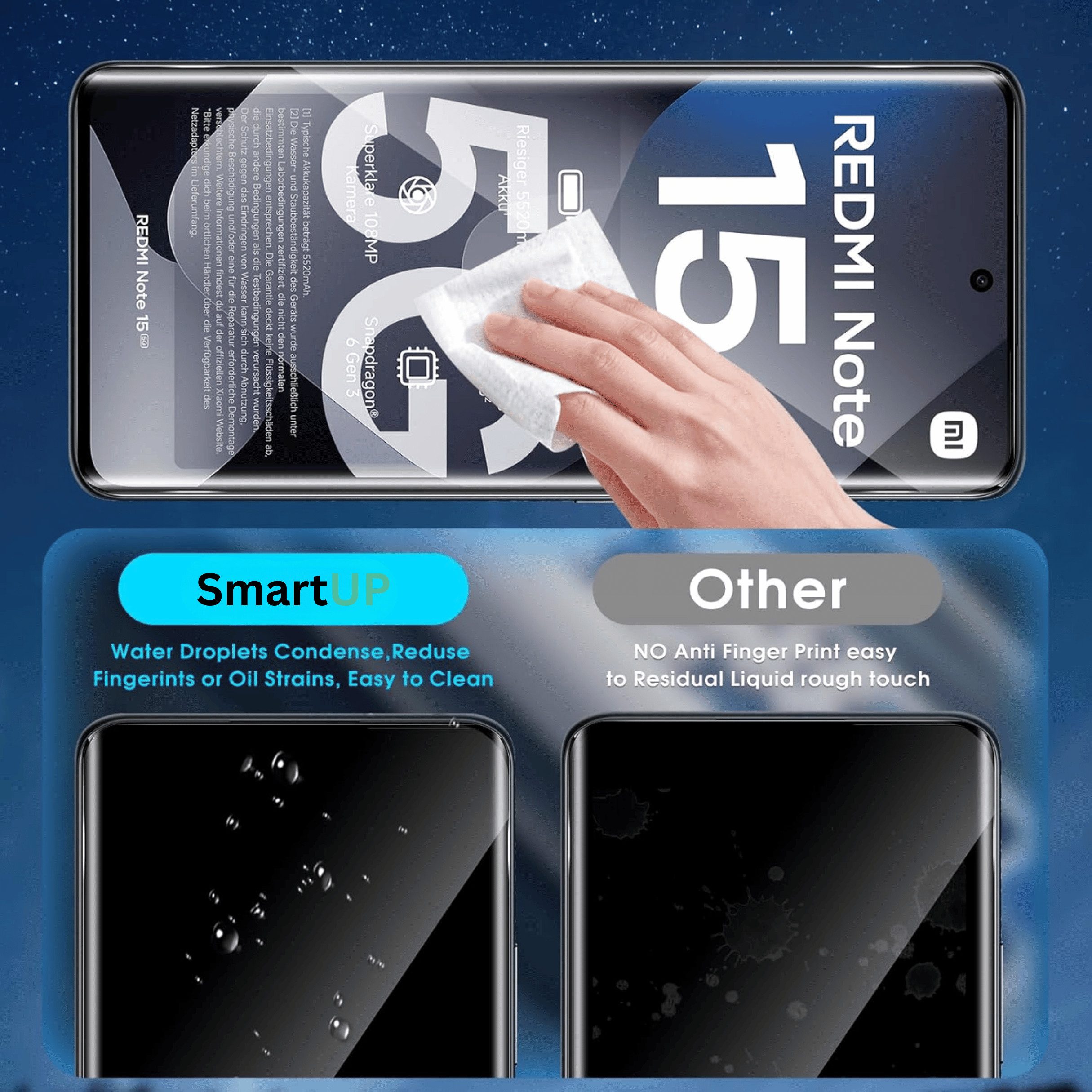 SmartUP Displayschutzglas 2X Schutzglas für Xiaomi Redmi Note 15 5G Display Kamera Panzerfolie für Xiaomi Redmi Note 15, 4 Stück, Rundumschutz, passgenaue Verar – Bild 4 von 5