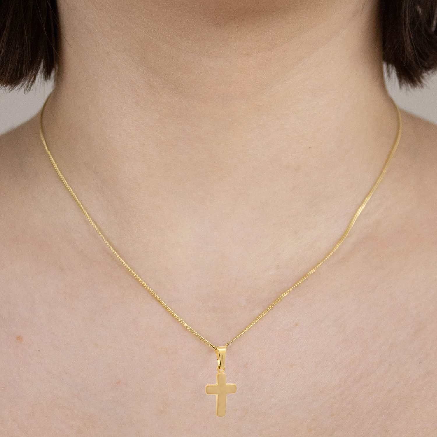 HOPLO Kreuzanhänger Anhänger Kreuz 333-8 Karat Gold mit vergoldeter Silberkette 36 cm, Made in Germany