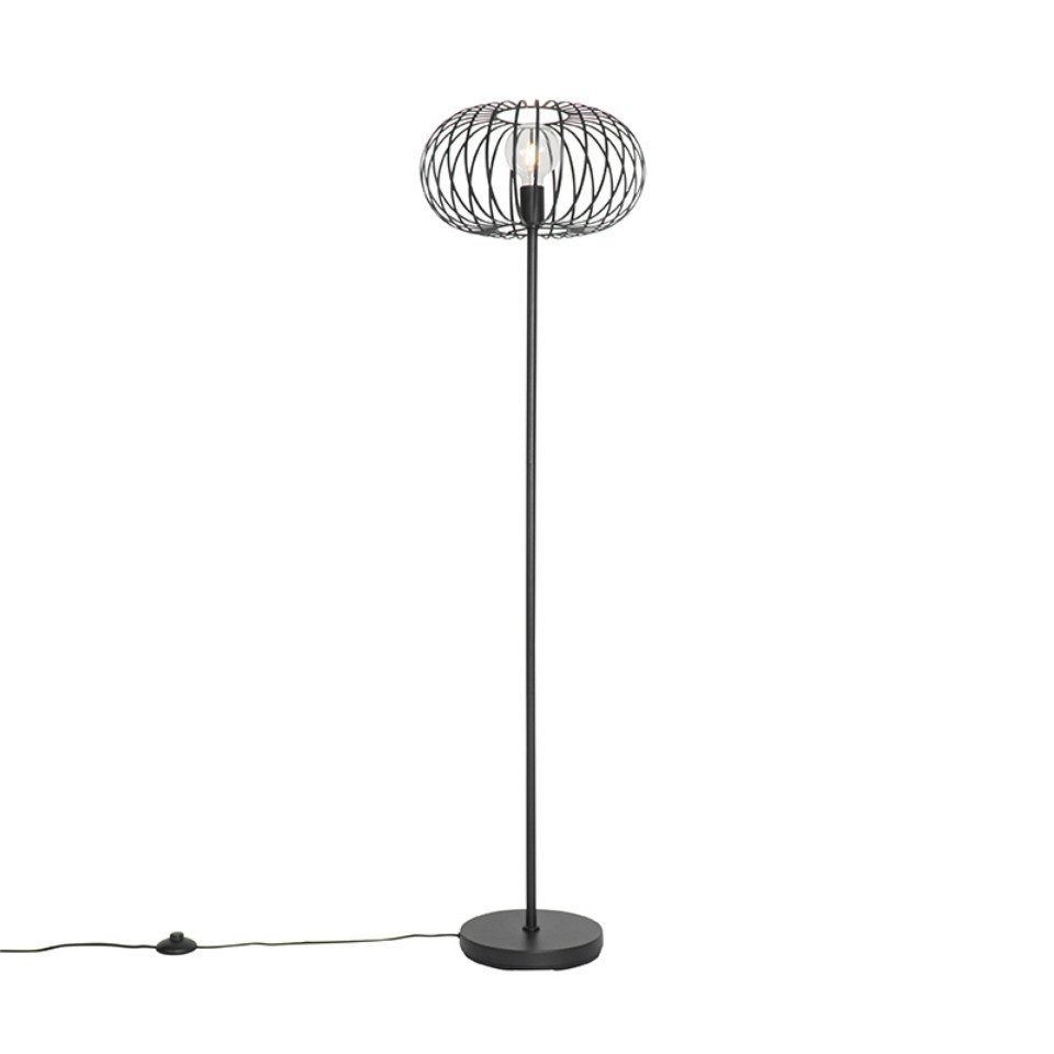 Qazqa Stehlampe Johanna, ohne Leuchtmittel, E27, Schwarz, Design, Stahl, 1-flammig