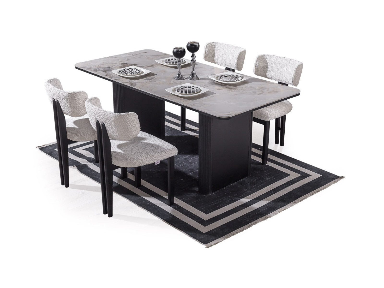 Villa Möbel Esszimmer-Set Barcelona, (Esszimmer-Set, 7-St., Esstisch + 6 Stühle), Weiss Anthrazit Goldoptik edle Kontraste mit Tiefe