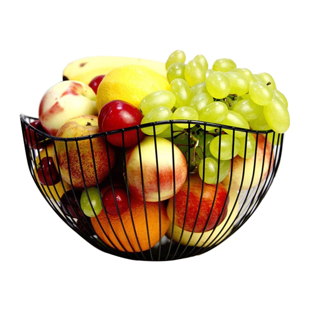 NUODWELL Obstschale Obstkörbe Schwarz Metall,Hohler Obstkorb,Anti-Rost Dauerhaft Obstkörbe, 25.5*10*(11.5-13) cm, Aufbewahrung Für Obst, Gemüse, Snacks, Und Brot