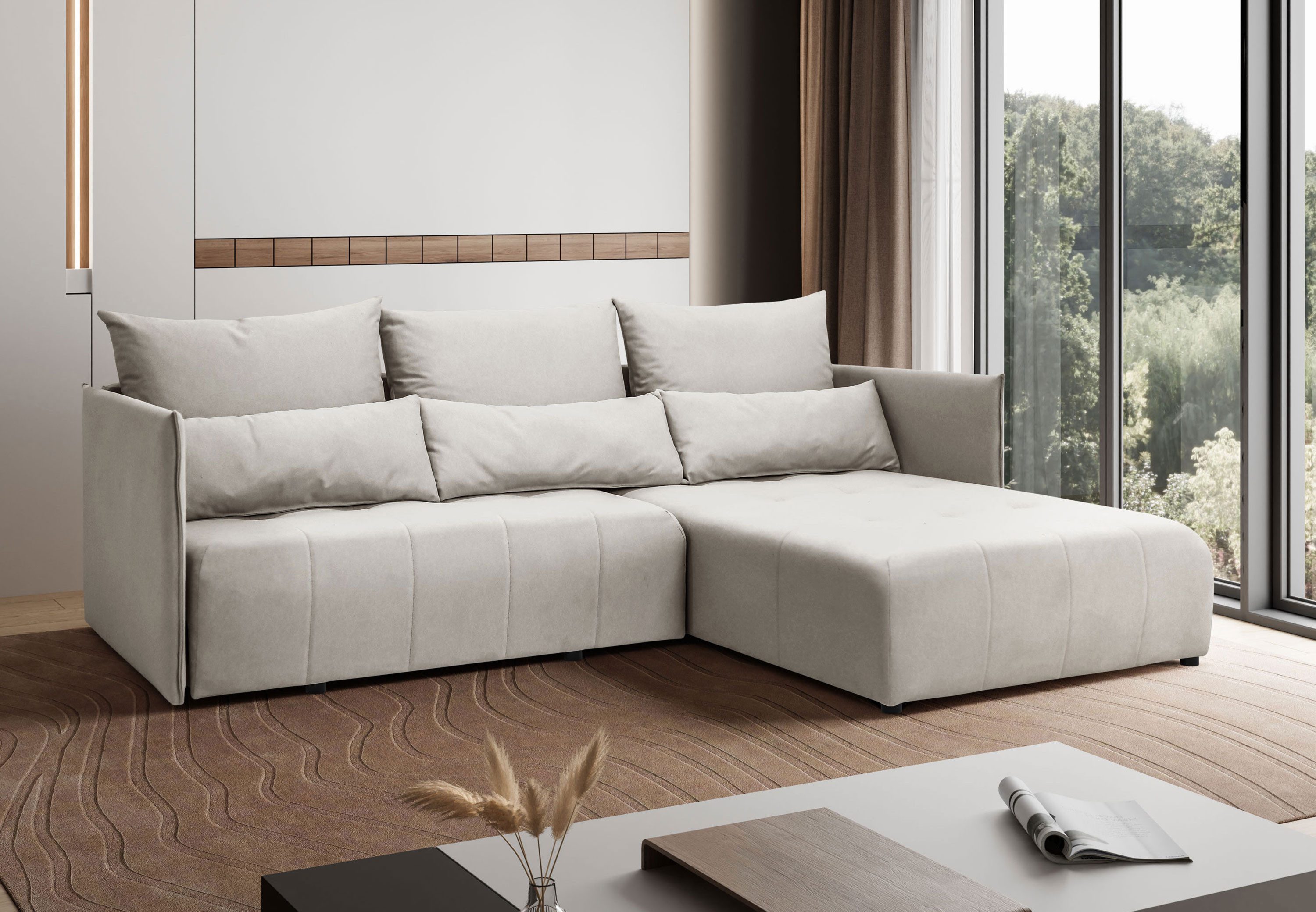 Lookway Ecksofa APOLLO in L-Form mit Schlaffunktion und Bettkasten, 246x188x93 cm