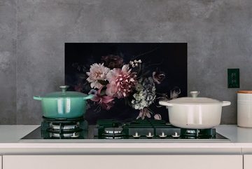 MuchoWow Küchenrückwand Blumen - Vintage - Pastell - Schwarz - Blumenstrauß, (1-tlg), 60x40 cm, Herdblende aus Wandschutz, Temperaturbeständig küchen