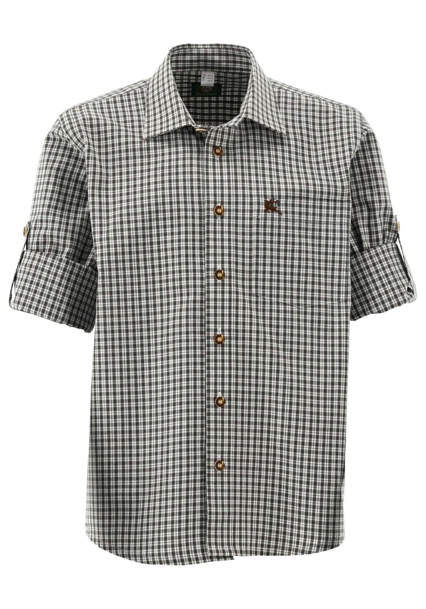 OS Trachten Trachtenhemd Slamo Jungen Langarmhemd mit aufgesetzter Brusttasche mit Hirsch-Stickerei