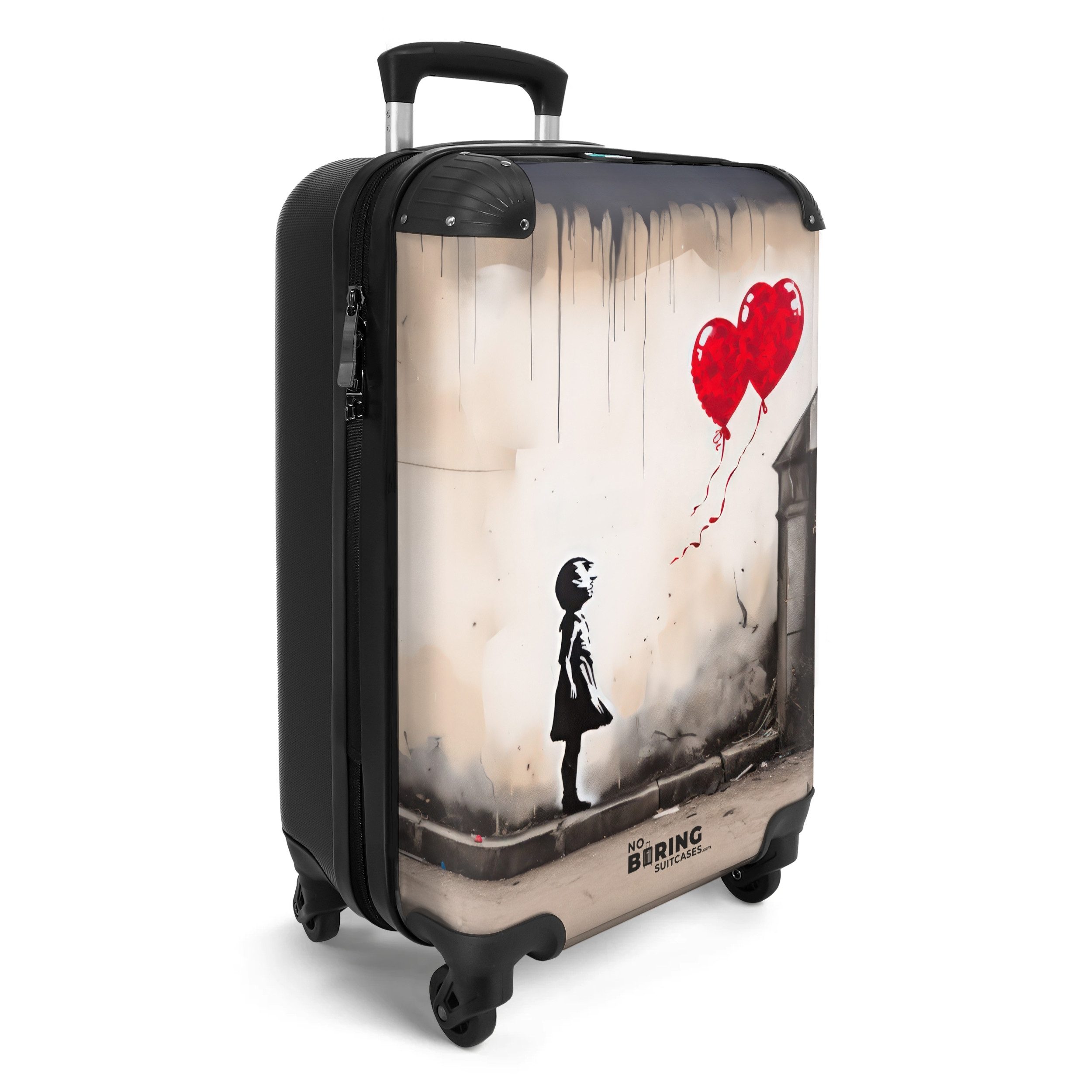 NoBoringSuitcases.com© Hartschalen-Trolley Mädchen mit Luftballons 55x35x20cm, 4 Rollen, Reisetasche mit Rollen, Koffer Handgepäck Flugzeug