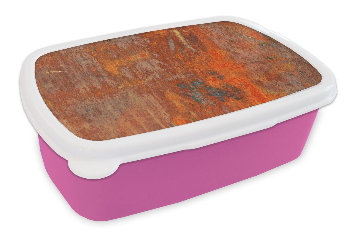 MuchoWow Lunchbox Rost - Industriell Mädchen, Kinder, Brotdose Erwachsene, - rosa Brotbox (2-tlg), Kunststoff, Kunststoff Snackbox, für Stahl