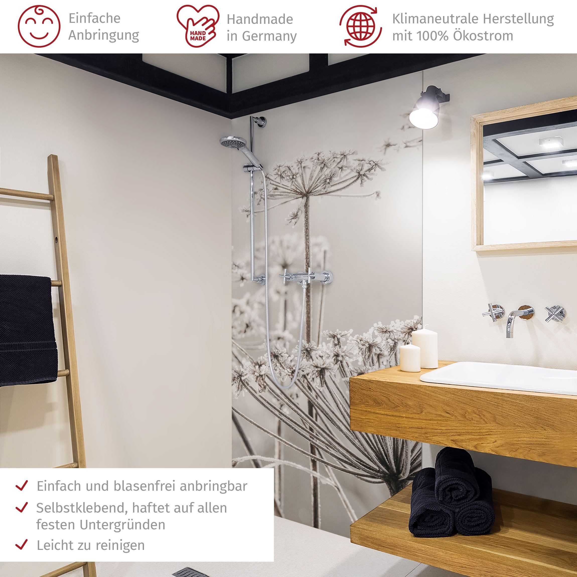 Thumbnail - Bilderdepot24 Badrückwand Landhausstil beige Duschrückwand ohne Bohren Tropisch, (1-tlg., Hart-Folie Premium matt 0,61 m...