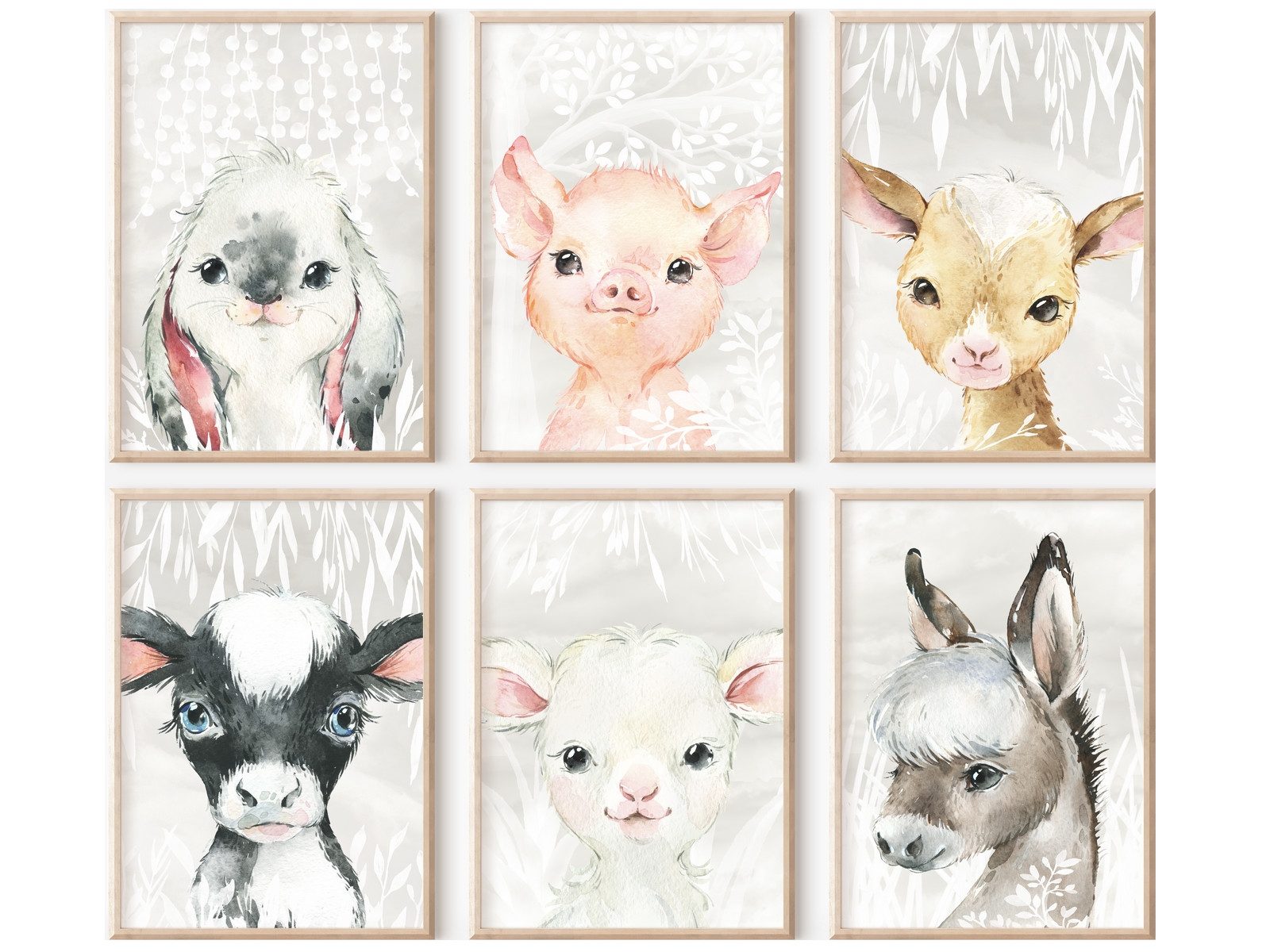 homestyle-accessoires Плакат Kinderzimmer Kinder Зображенняset BAUERNHOFTIERE KUH HASE SCHAF 6er, - OHNE BILDERRAHMEN - sorgfältige & sichere Verpackung