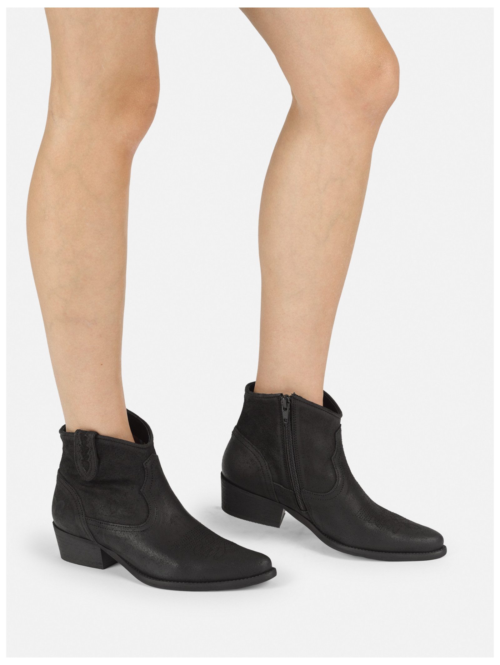Felmini Stiefelette Veloursleder Cowboy Stiefelette