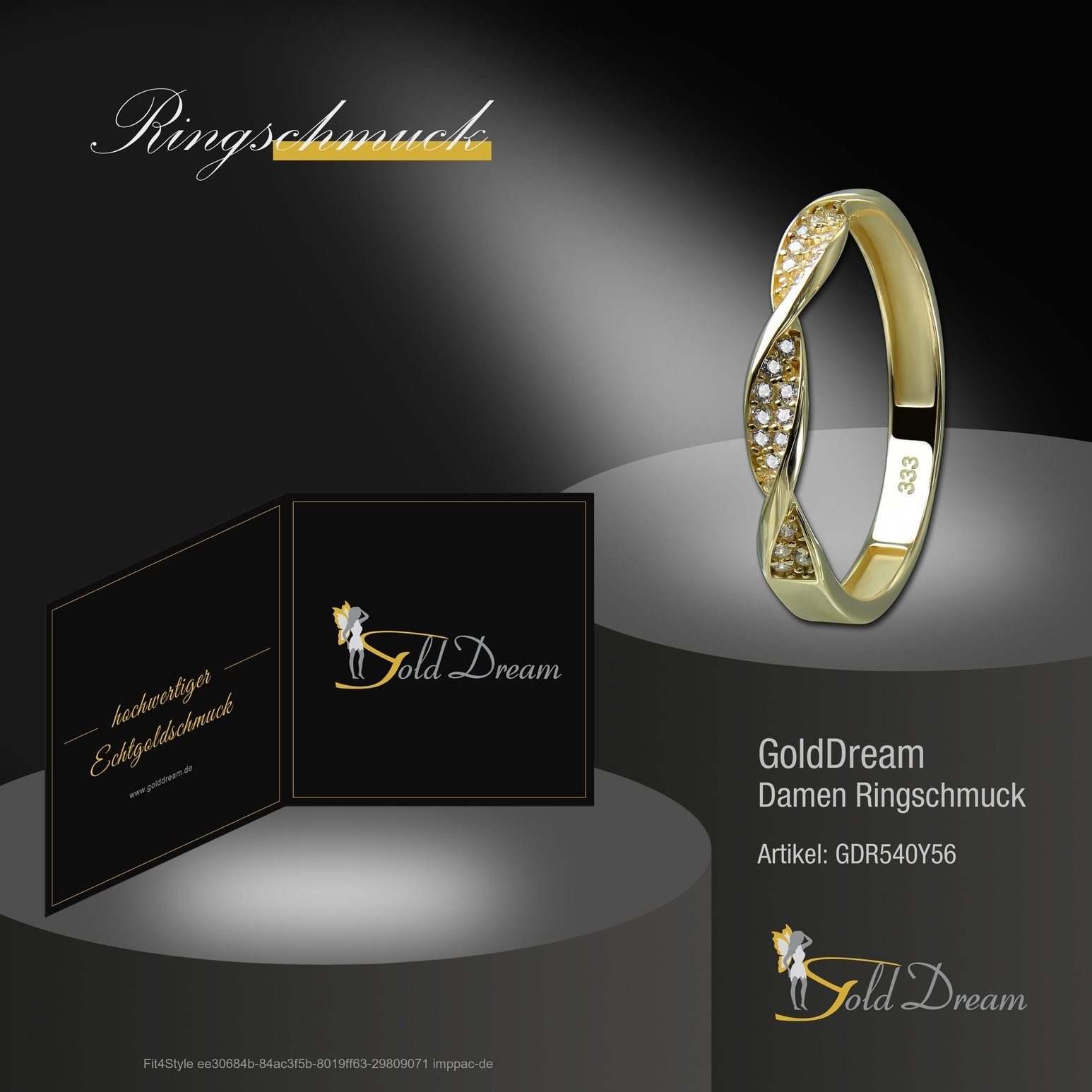 - Twisted 333 gold, Ring Twisted Gr.56 Gold Ring Gelbgold (Fingerring), GoldDream GoldDream 8 weiß Karat, Goldring Damen Farbe: