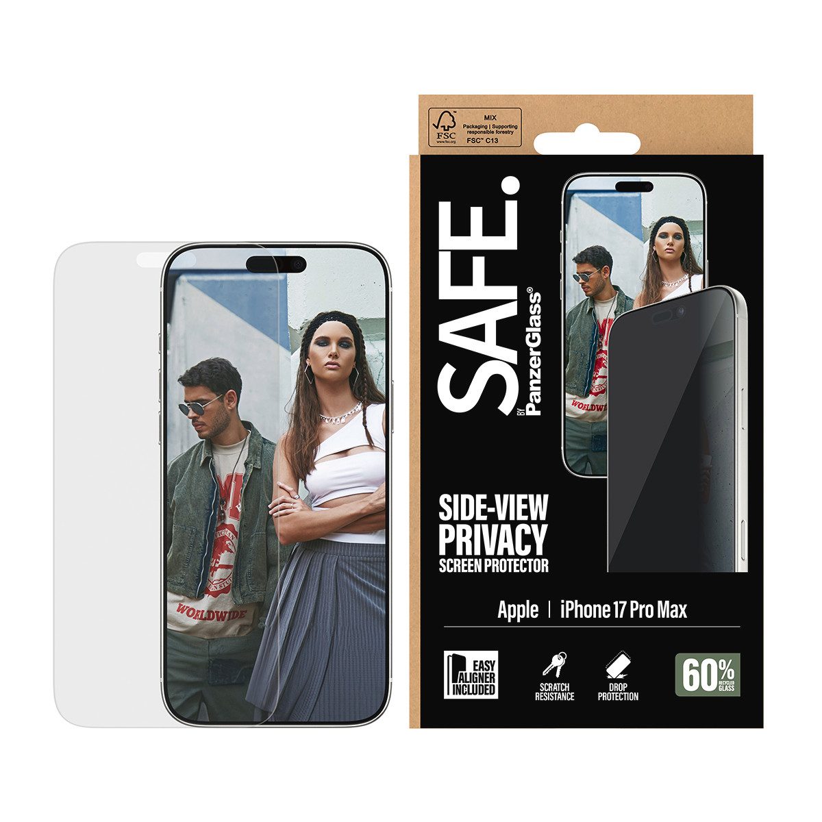 SAFE by PanzerGlass Displayschutzglas Side-View Privacy Screen Protector für Apple iPhone 17 Pro Max, Displayschutzfolie, Schutzfolie, Bildschirmschutz, kratz- & stoßfest