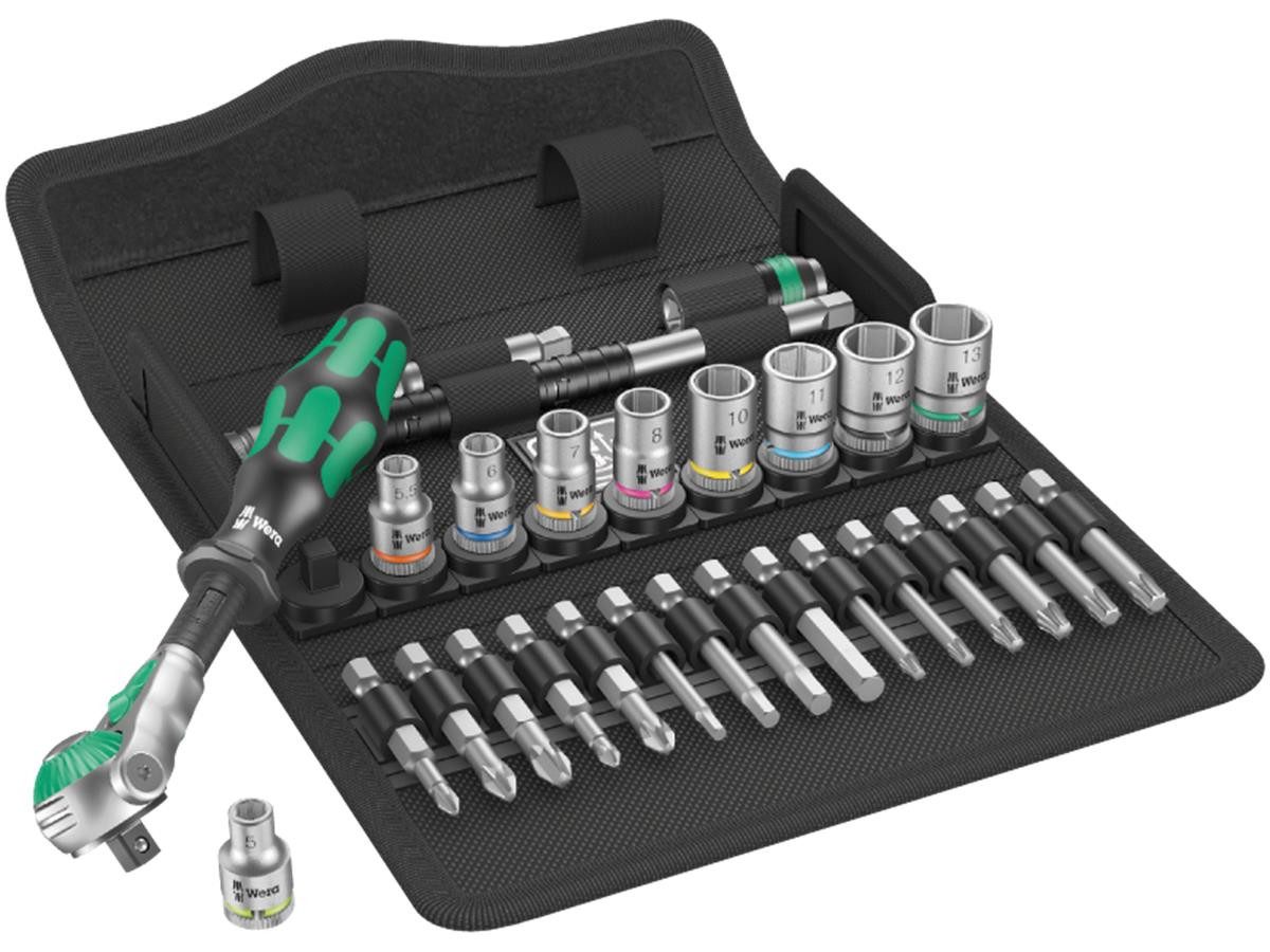Wera Ratsche 8100 SA6 Zyklop Steckschlüsselsatz 1/4 28 tlg (Set), metrisch, Zyklop Speed Knarre, Feinzahnratsche, in Aufbewahrungsbox