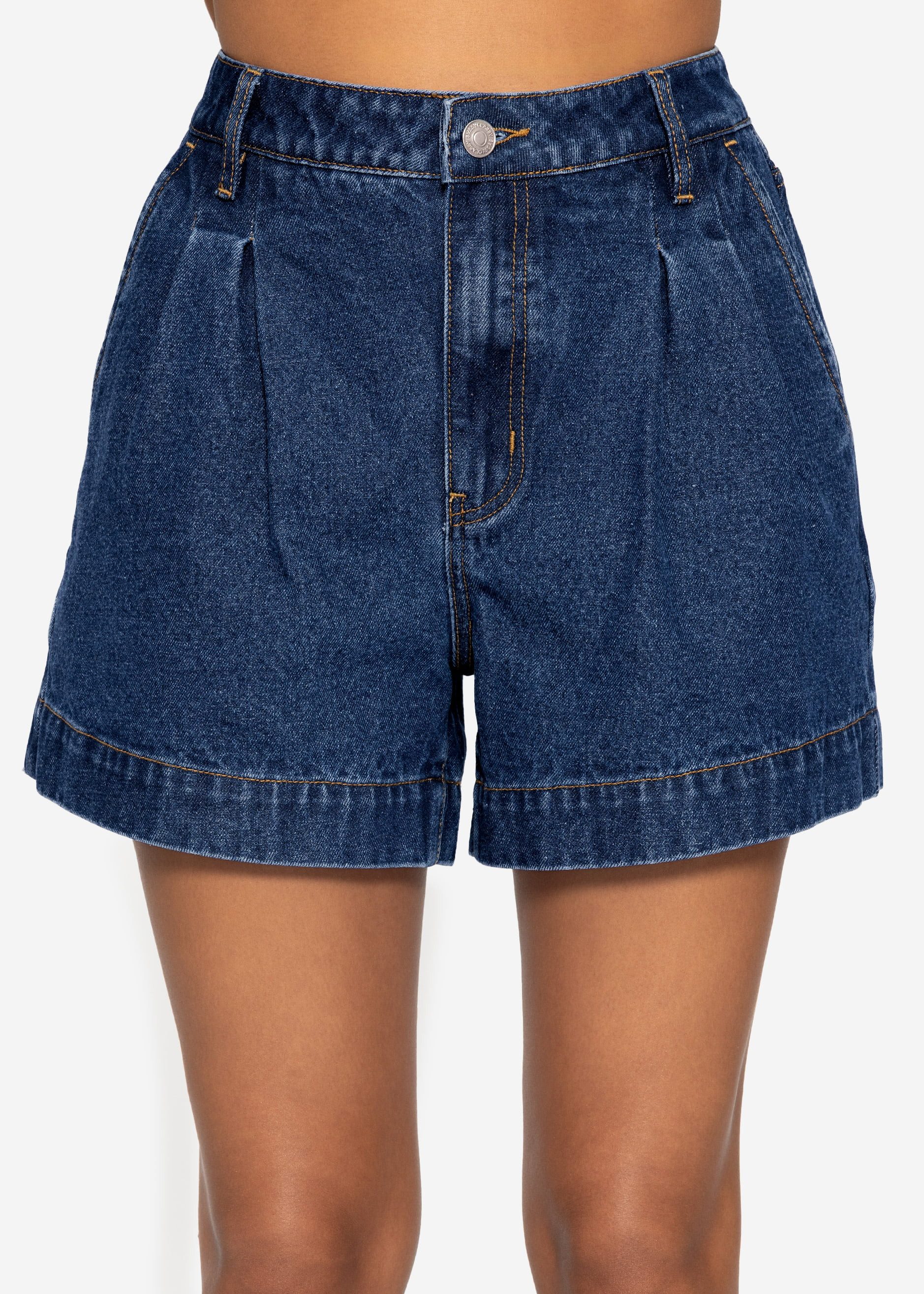 SASSYCLASSY Shorts Weite High Waist Jeans Shorts für Damen Robuste Jeansshorts aus Denim mit Gürtelschlaufen und Taschen