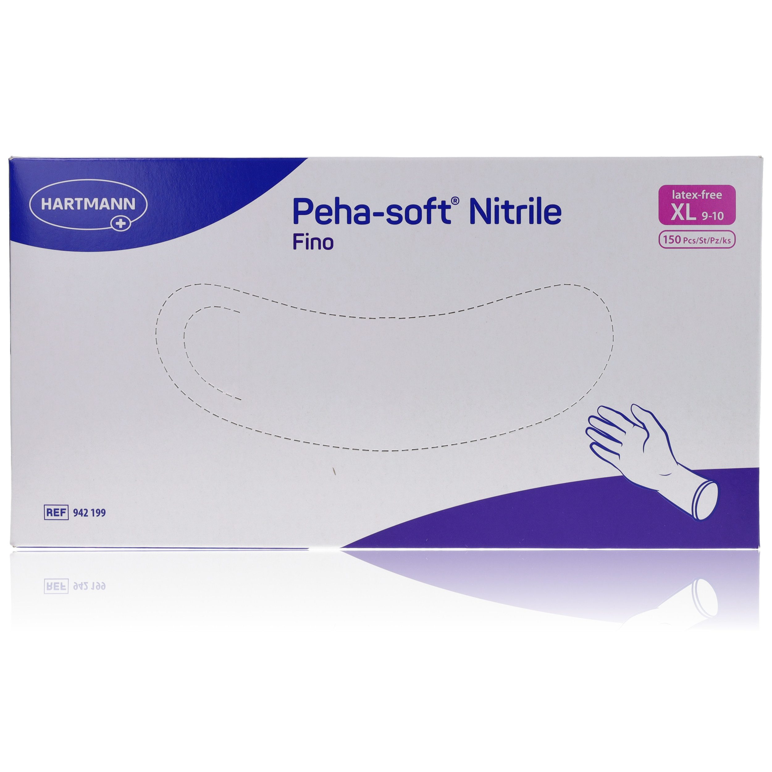 PAUL HARTMANN AG Nitril-Handschuhe Peha-Soft nitrile fino Gr. XL 150Stk (hochelastisch, reißfest, weich, 150-St., praktische Spenderbox) latex- & puderfreie Einmal-Untersuchungs-/ Schutzhandschuhe