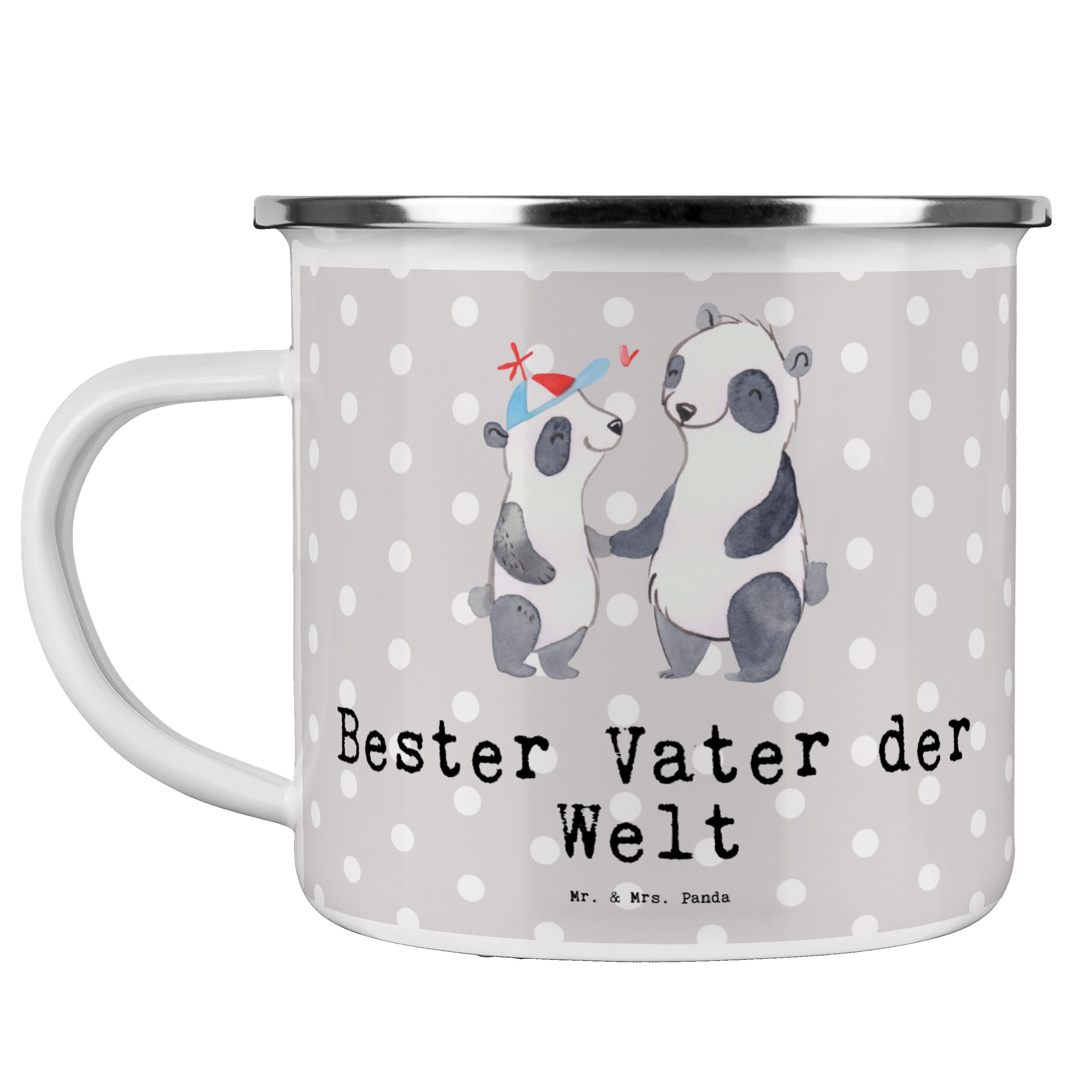 Mr. & Mrs. Panda Becher Panda Bester Vater der Welt - Grau Pastell - Geschenk, Emaille Campin, Emaille