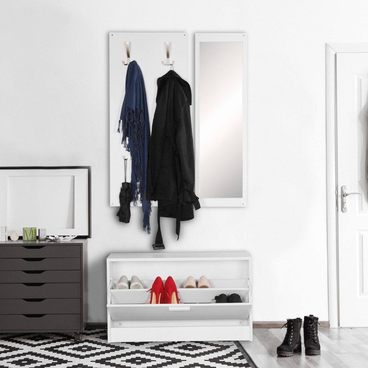 FINEBUY Garderoben-Set SuVa7081_1, (Wandgarderobe mit Spiegel günstig online kaufen