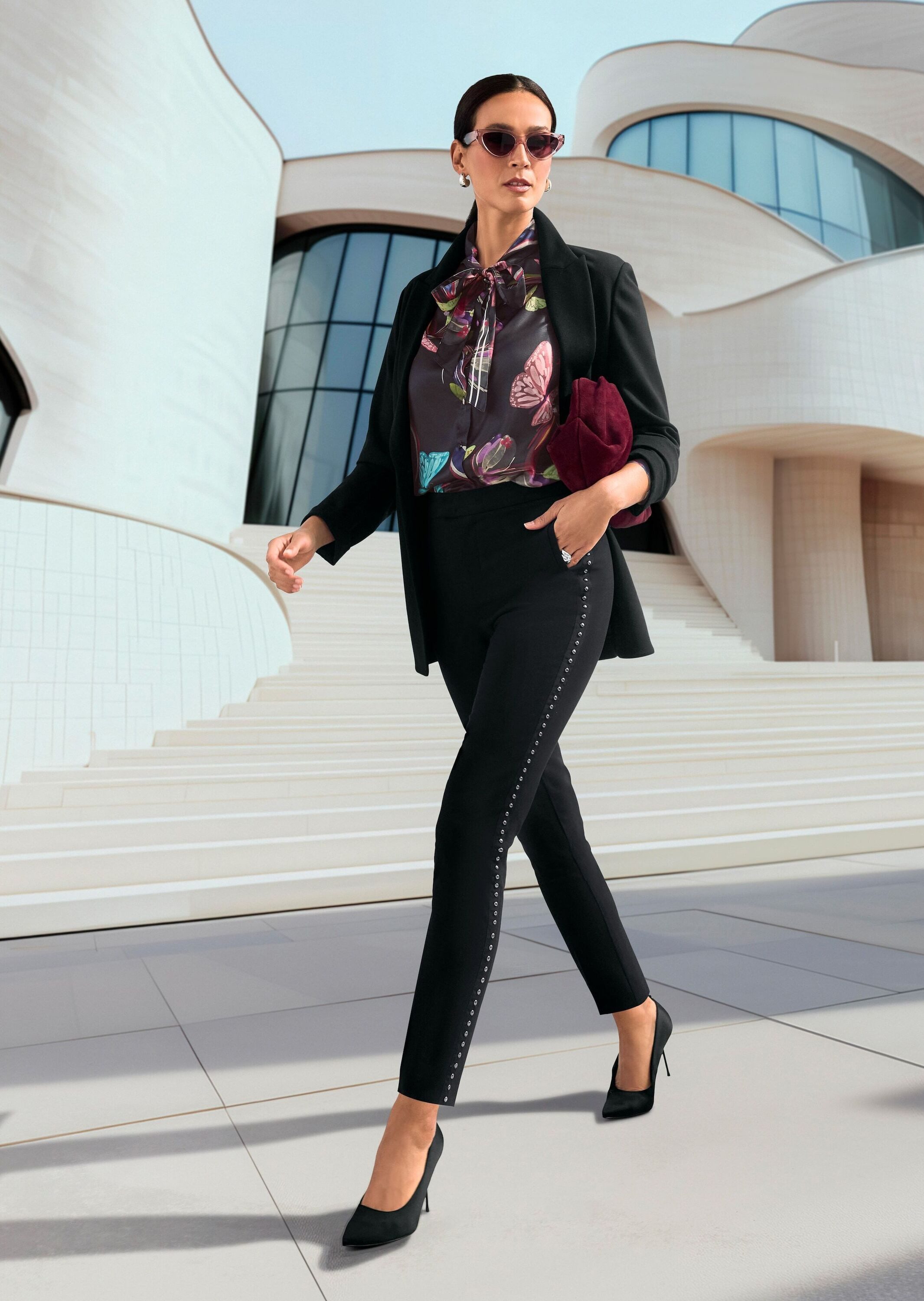 Stoffhose Schmale Businesshose mit Nieten